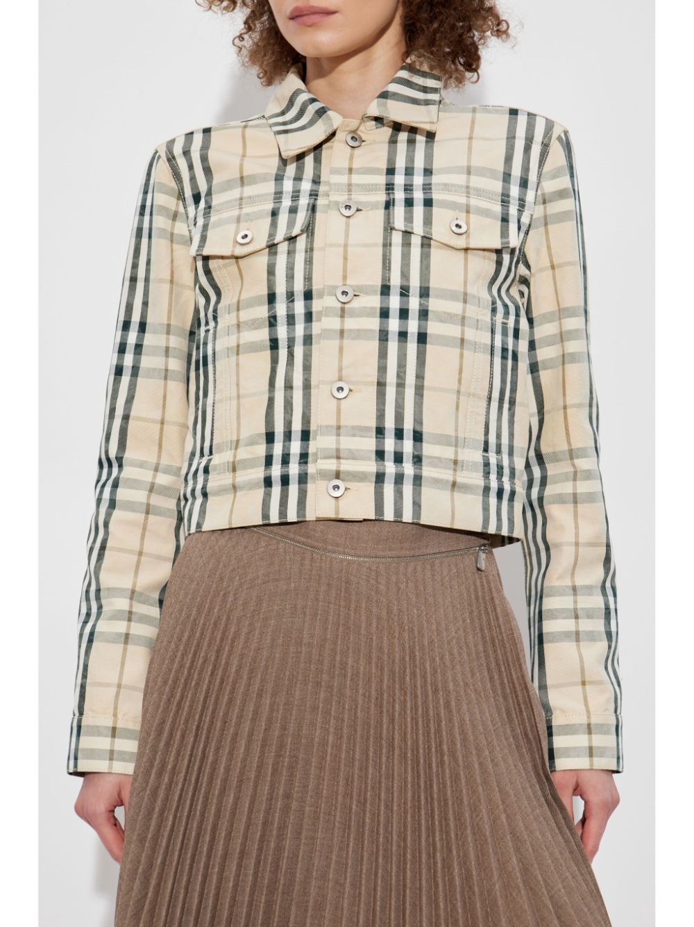 check pattern cropped jacket - 3