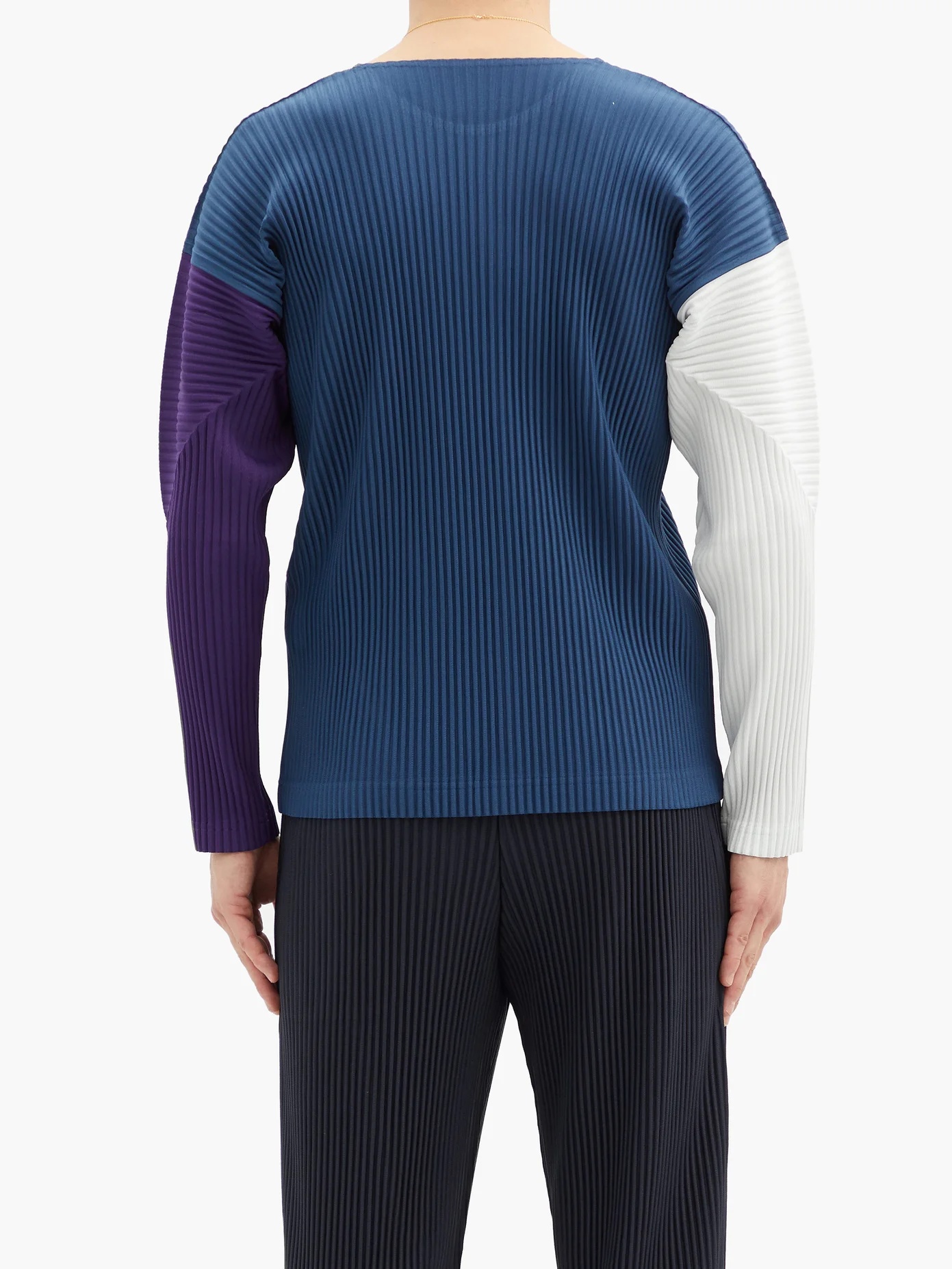 Colour-block pleated long-sleeved T-shirt - 5