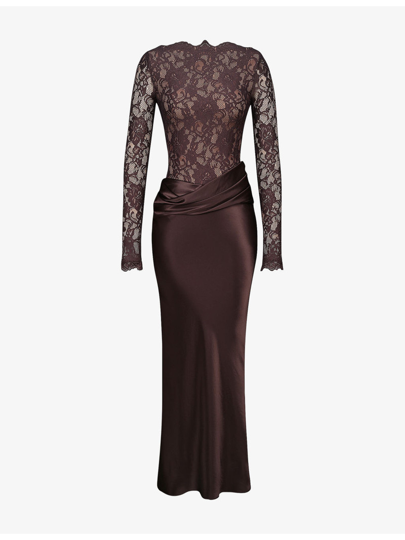 Yasmeen Lace-Bodysuit Stretch-Woven Maxi Dress 1