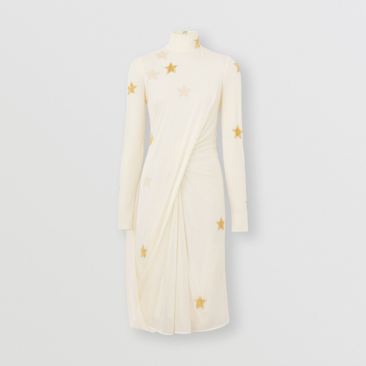 Long-sleeve Star Motif Gathered Silk Viscose Dress - 1