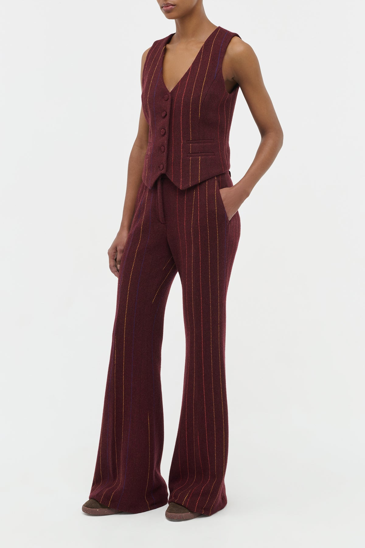 Coleridge Vest in Burnt Sienna Multi Pinstripe Wool Cashmere - 3