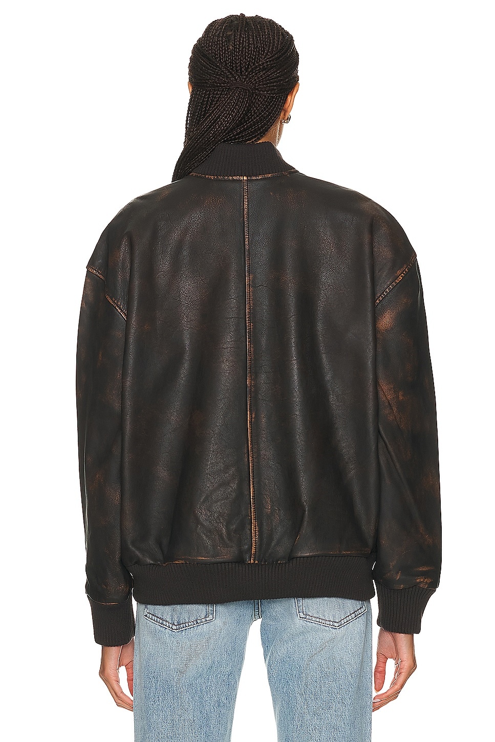 Distressed Leather Oversized Bomber - 4
