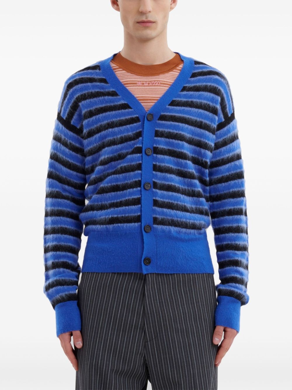striped V-neck cardigan - 3
