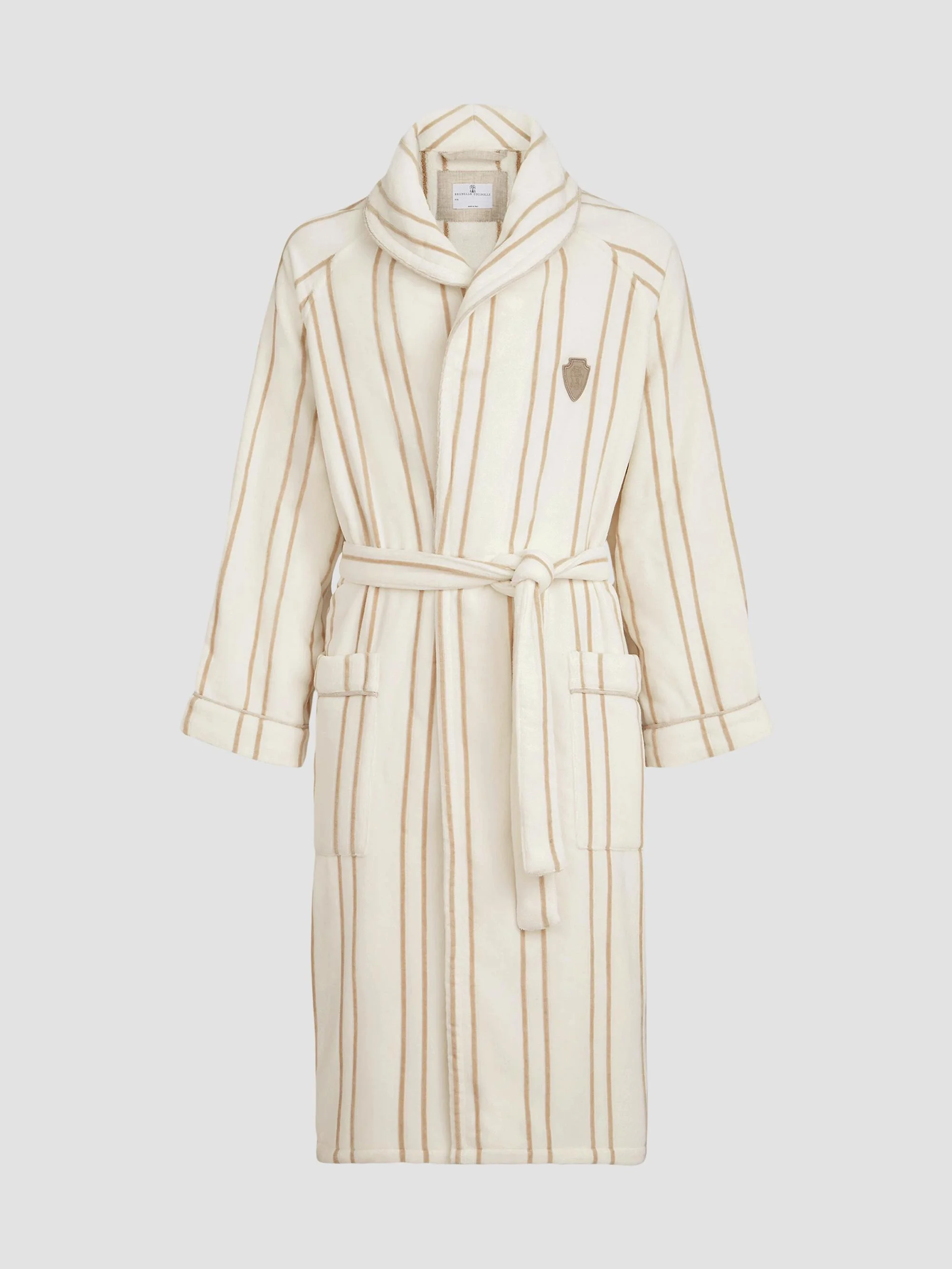 Women's Striped Cotton Terrycloth Bathrobe with Logo - Ivory - 1