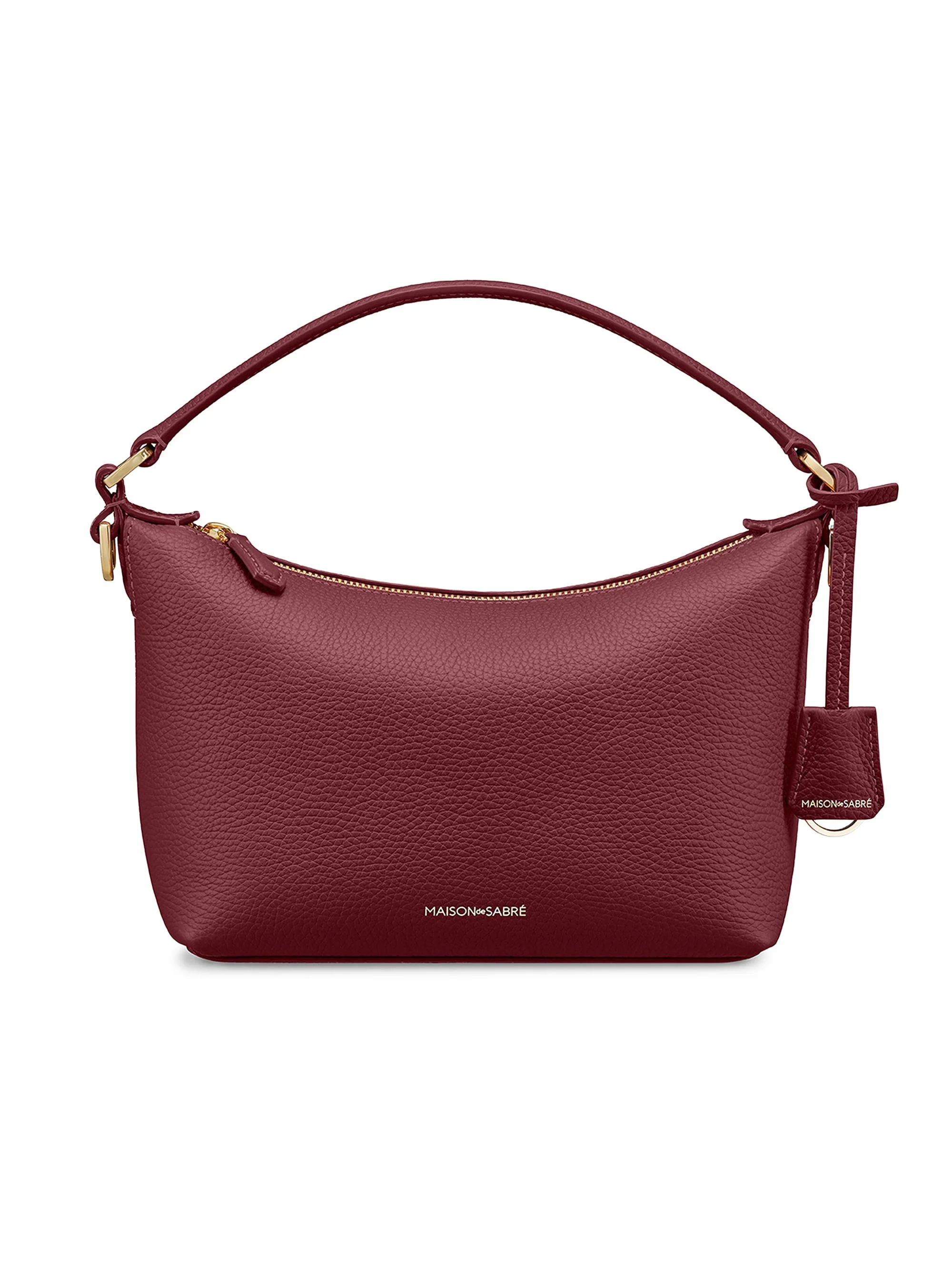 Women's Small Leather Soft Hobo Bag - Plum Red - 1