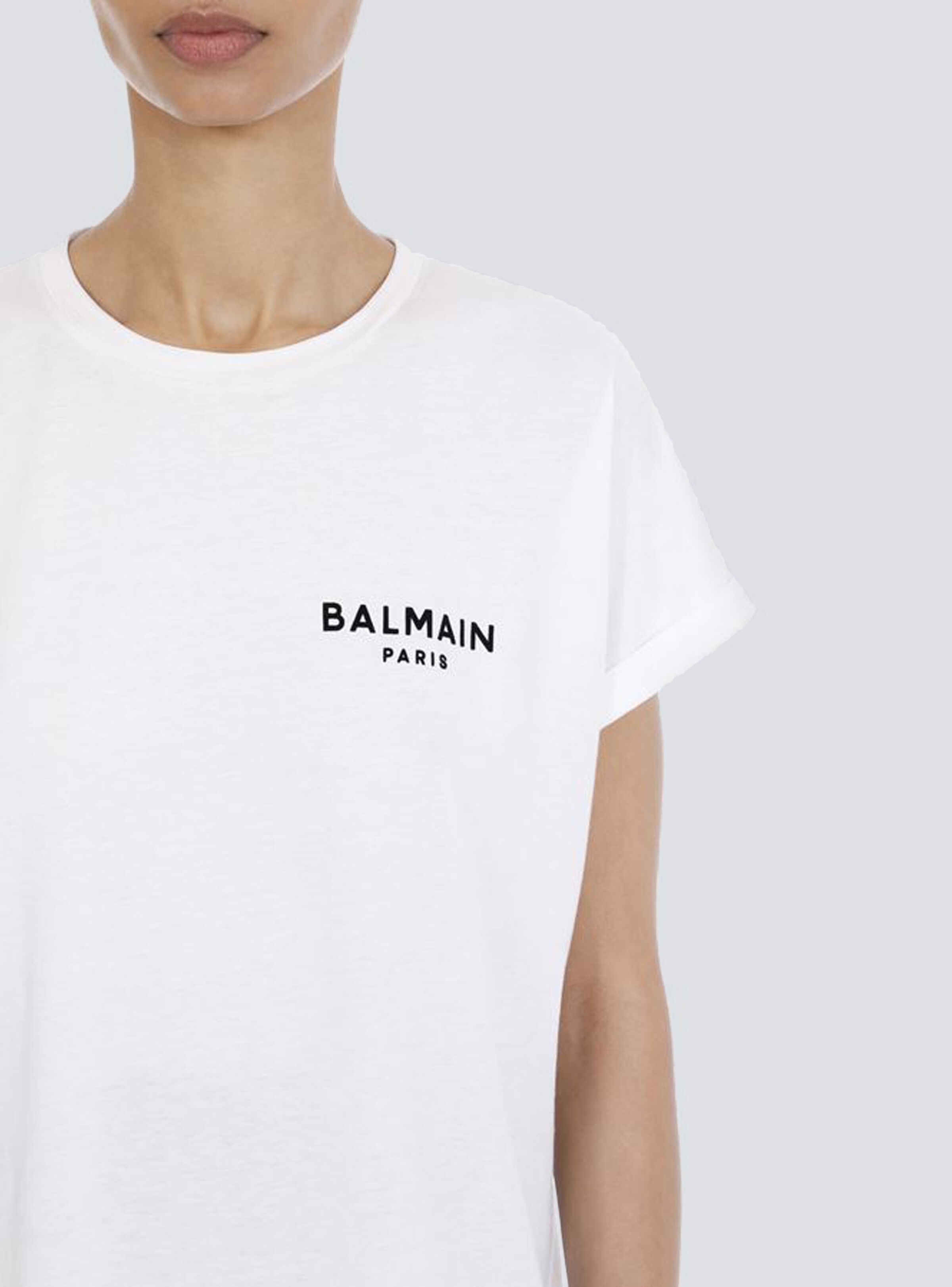 Eco-designed cotton T-shirt with small flocked Balmain logo - 7
