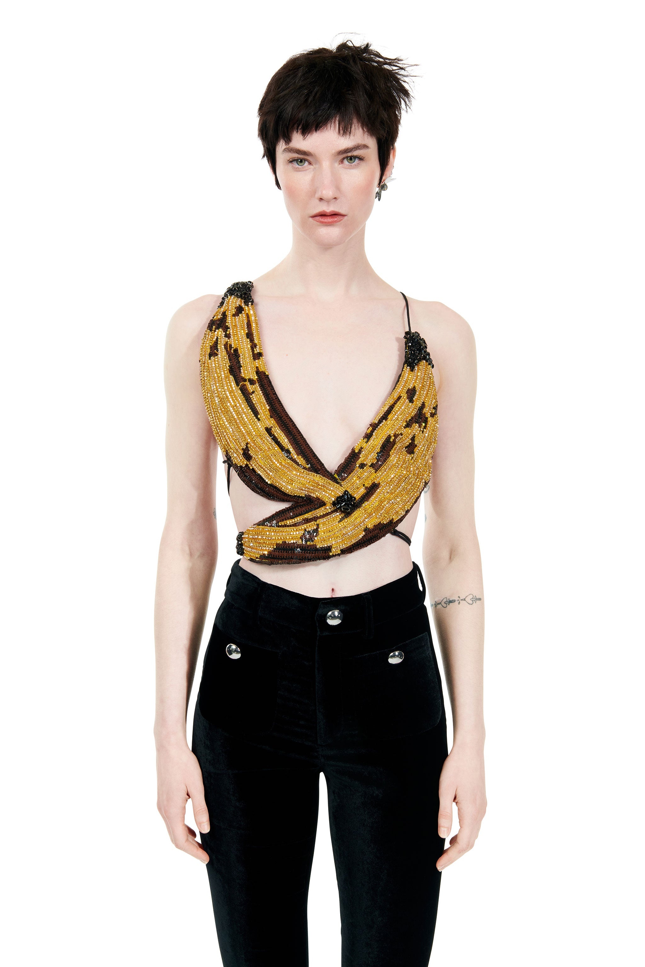 EMBROIDERED CRYSTAL PAILLETTE BANANA TOP - 3