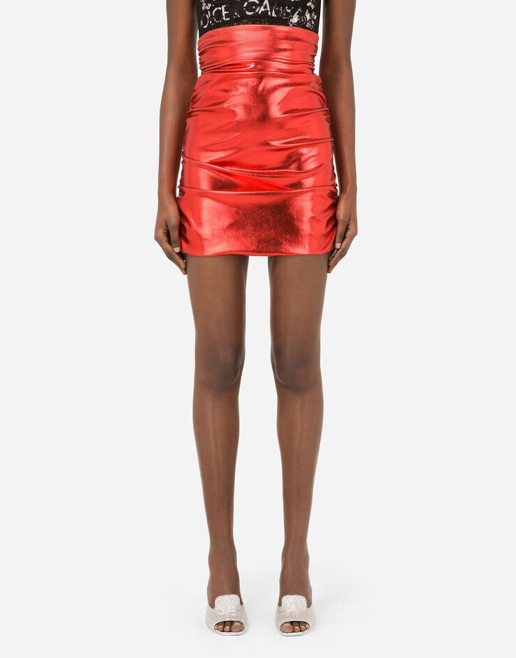 Foiled fabric miniskirt with draping - 1