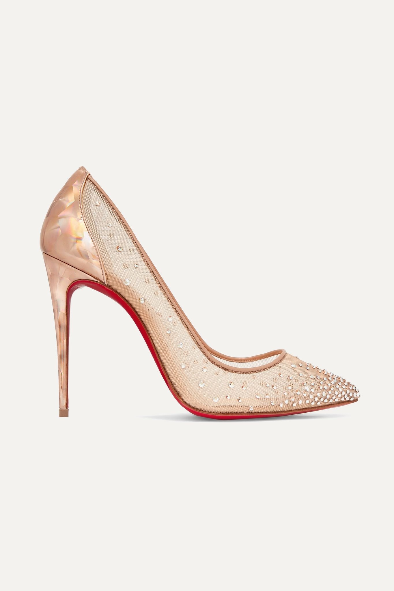 Follies 100 crystal-embellished mesh and metallic leather pumps - 1