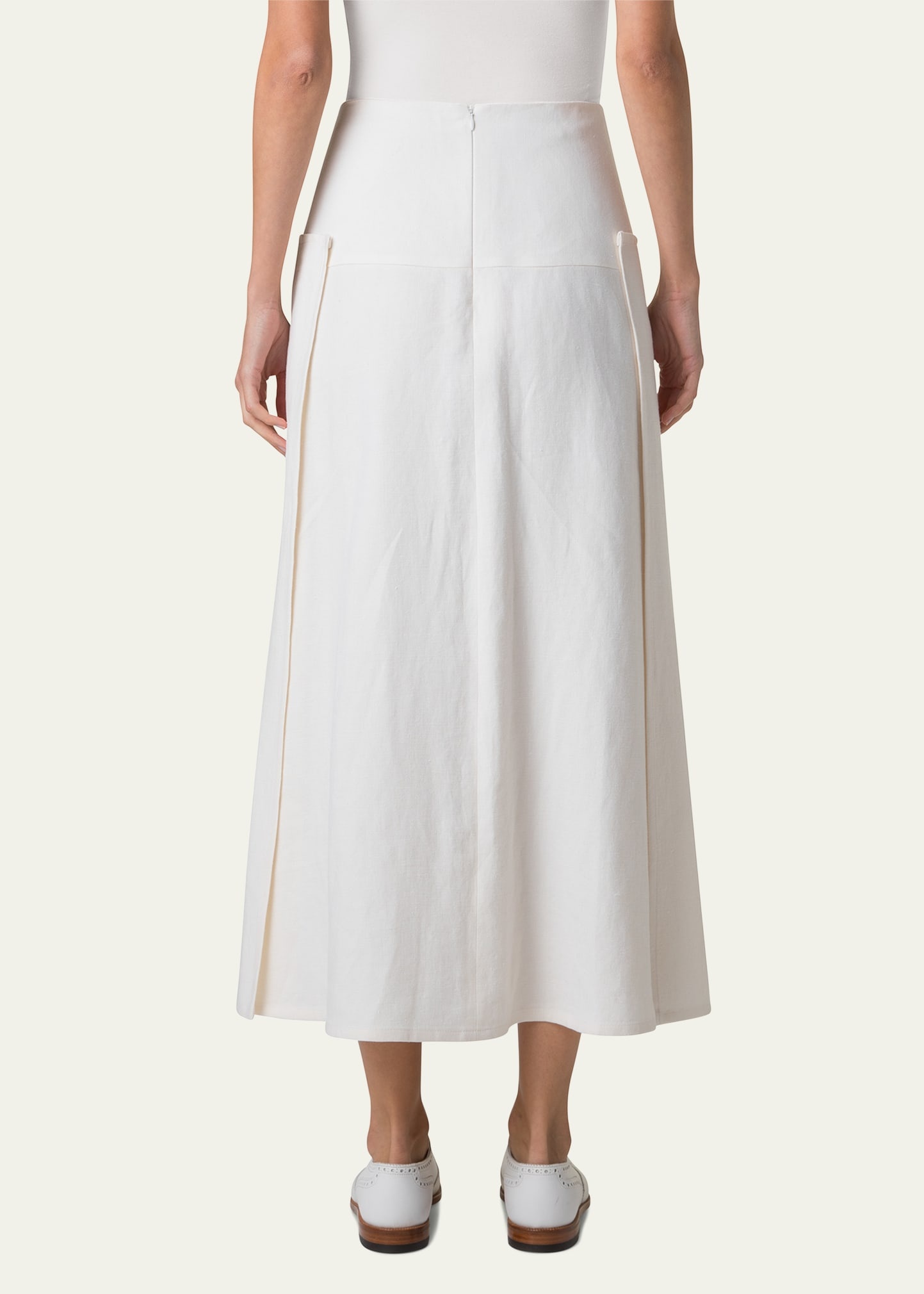 Stonewashed Linen-Wool Pleated Midi Skirt - 3