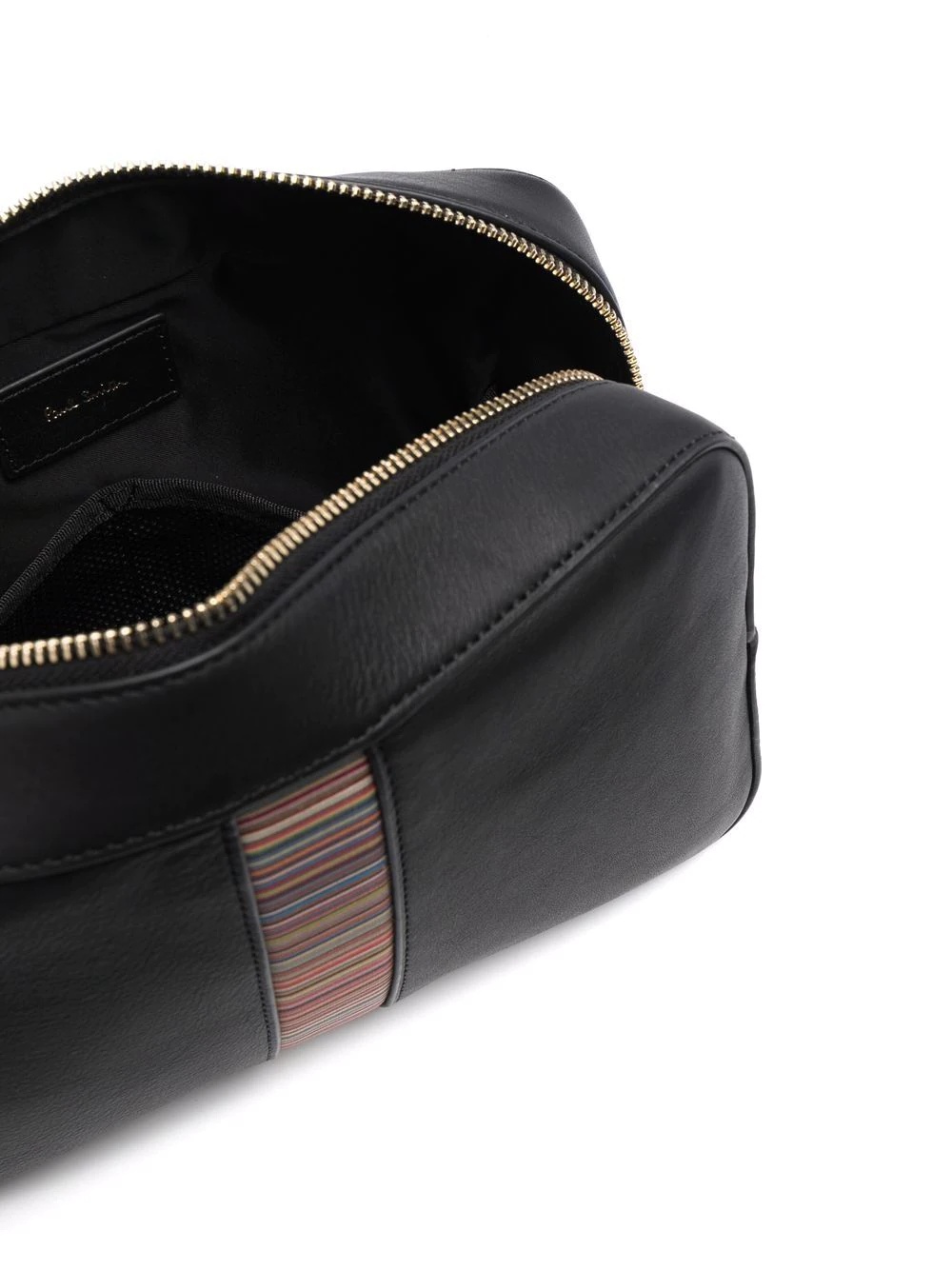 signature-stripe leather wash bag - 4