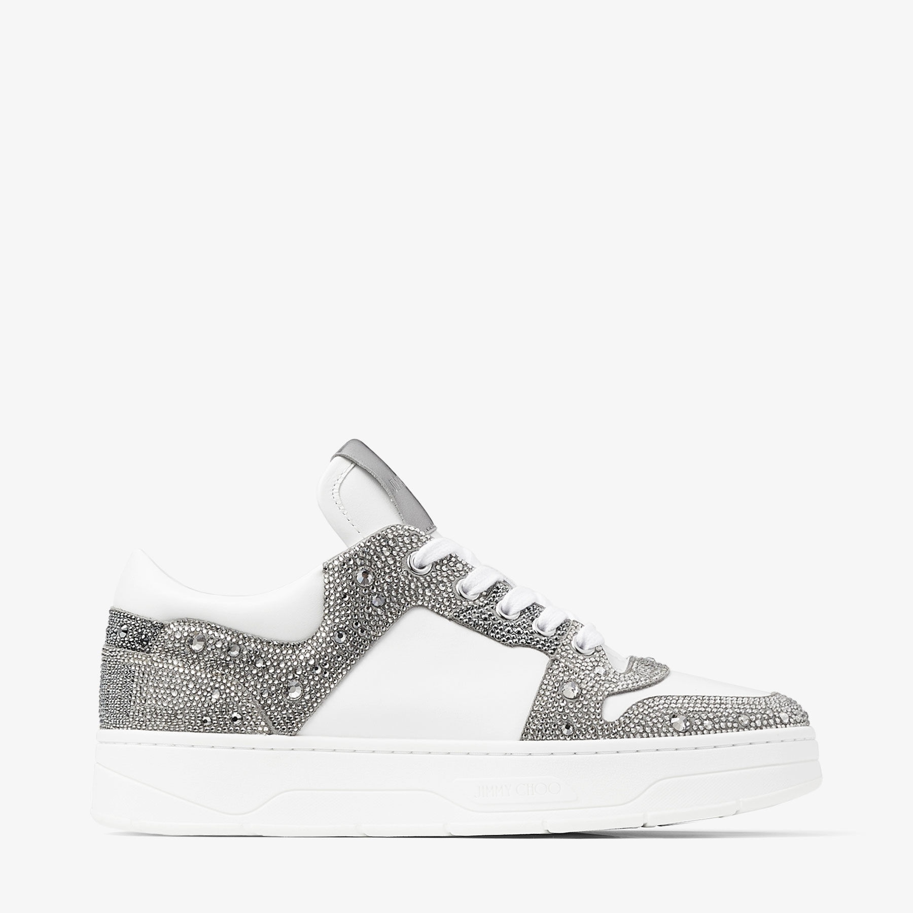 JIMMY CHOO Florent/F White Leather and Shimmer Suede Trainers with