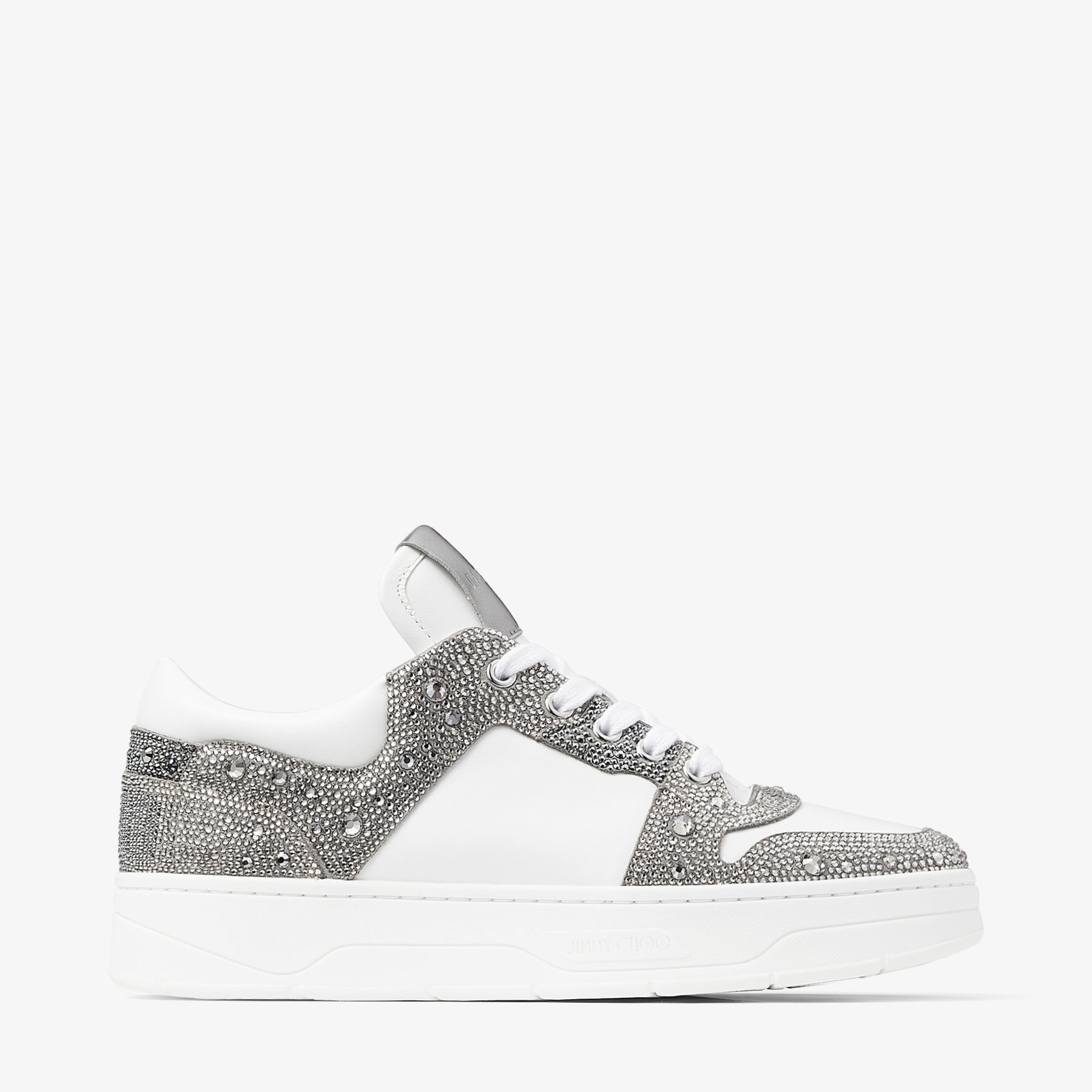 Florent/F
White Leather and Shimmer Suede Trainers with Crystals - 1