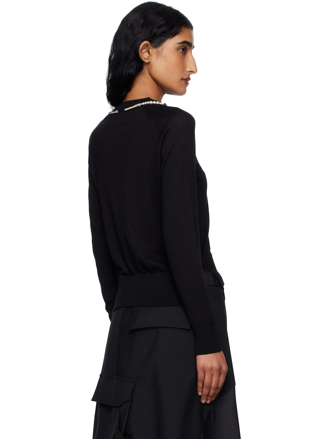 Black Pearl & Chain Bow Cardigan - 3