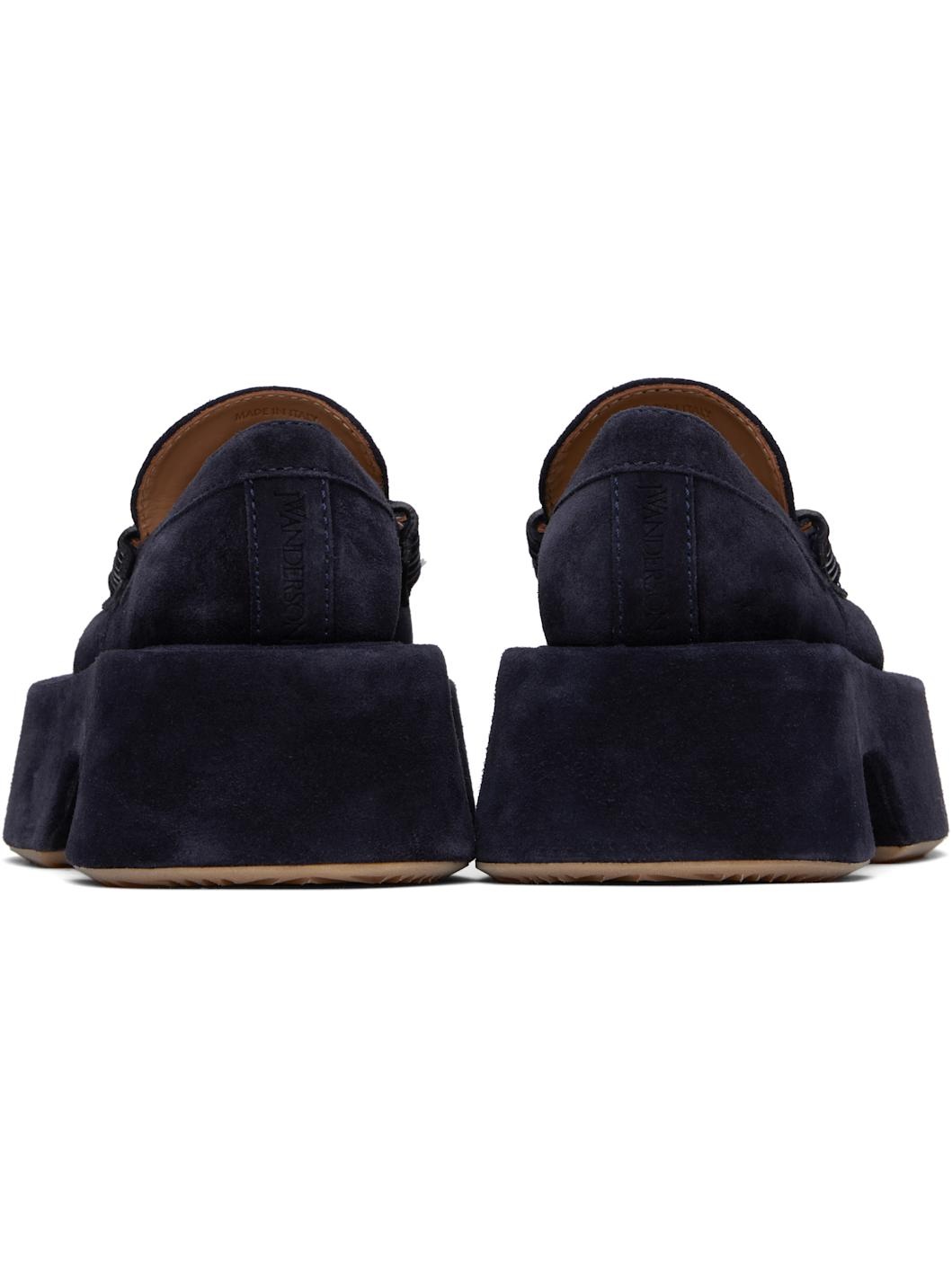Navy Suede Platform Slip-on Loafers - 2