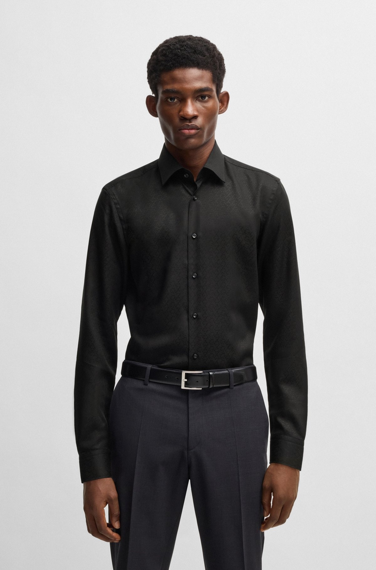 SLIM-FIT SHIRT WITH LEAF JACQUARD - 2