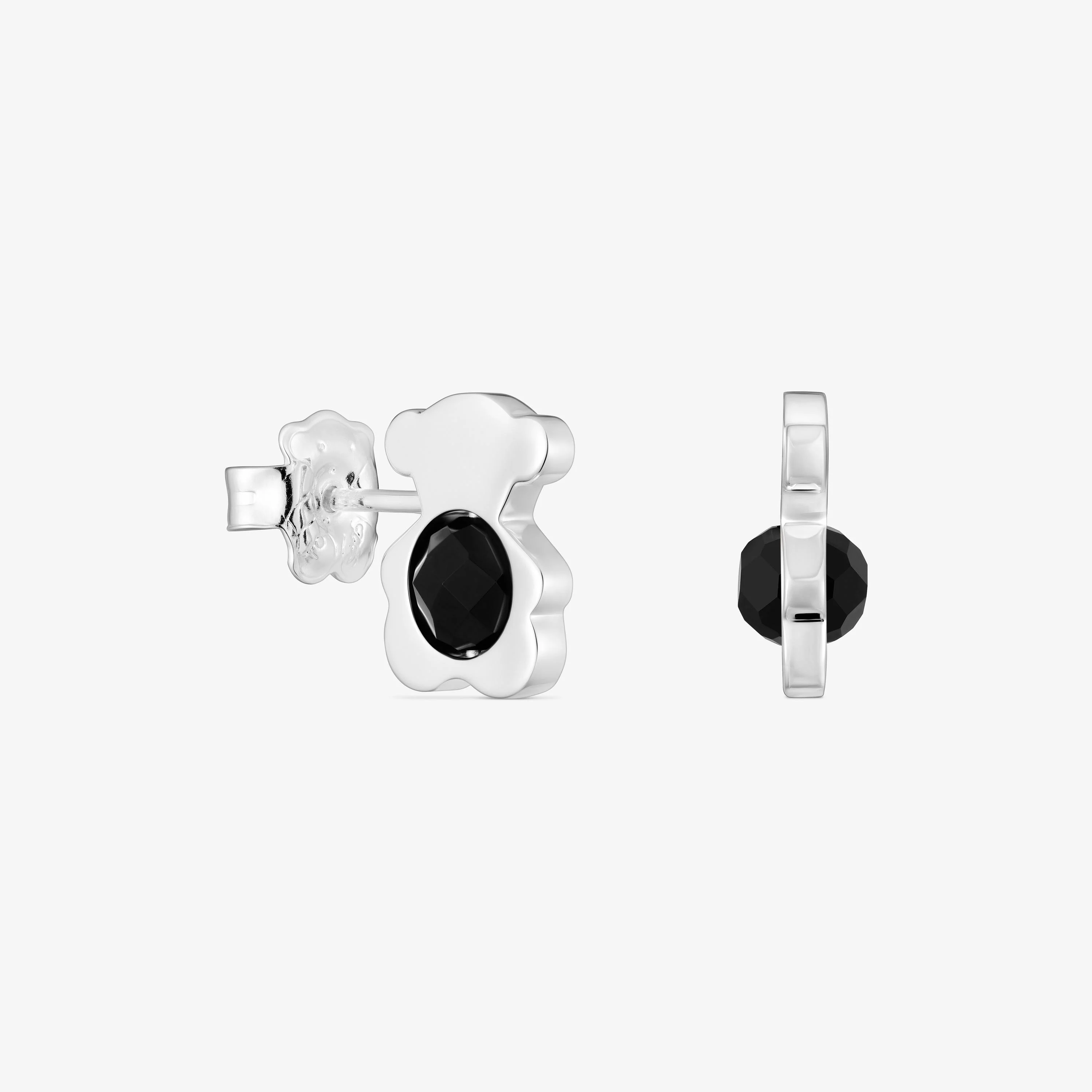 Small silver with onyx 12 mm bear Earrings I-Bear - 1
