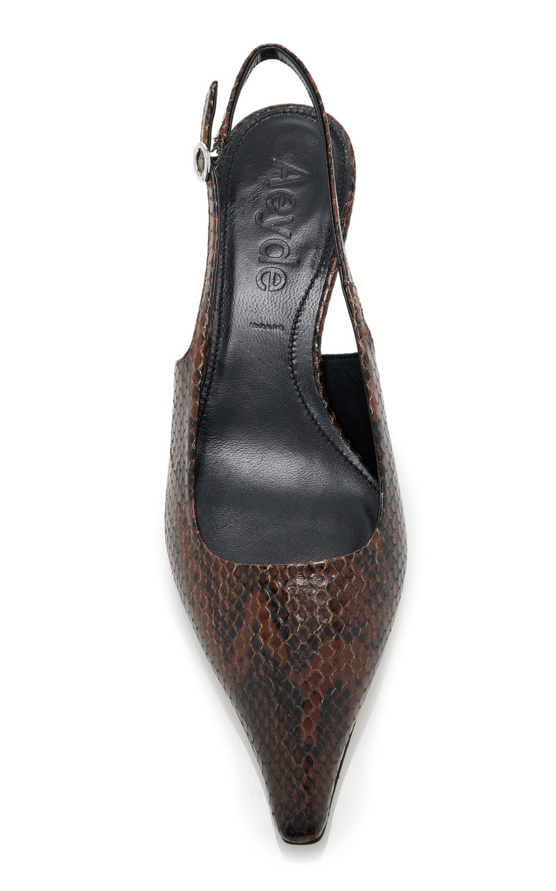 Aeyde Catrina Snake-Effect Leather Slingback Pumps brown outlook