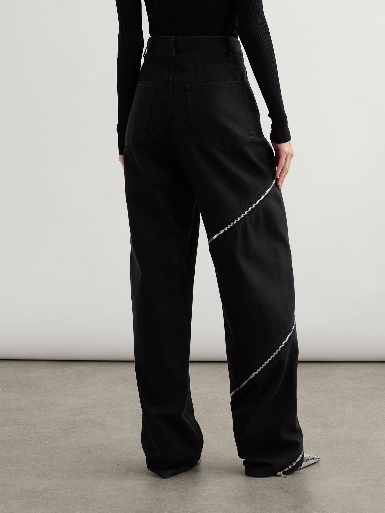 Zip-embellished wide-leg jeans Black - 4