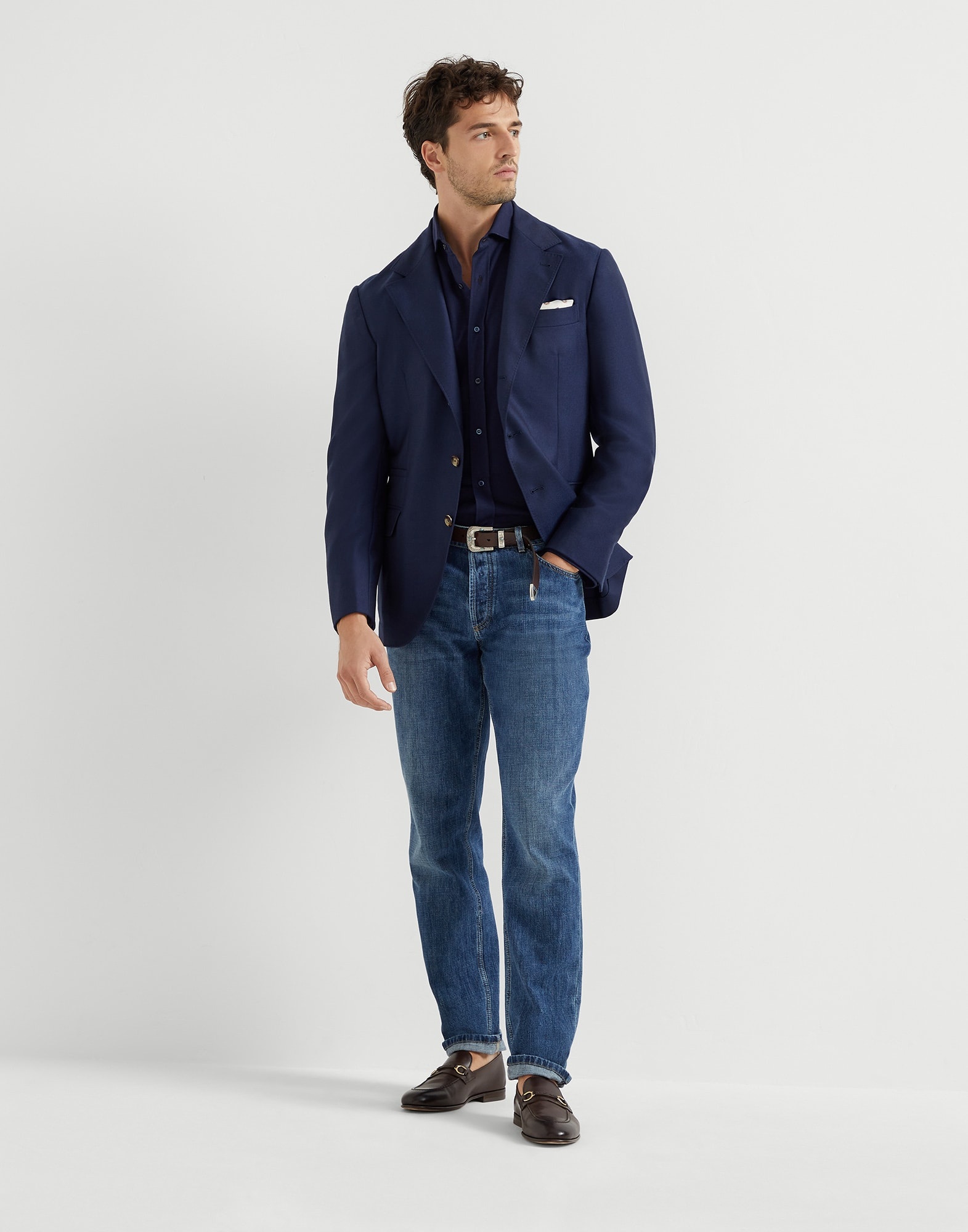 Cotton piqué basic fit shirt with spread collar - 5