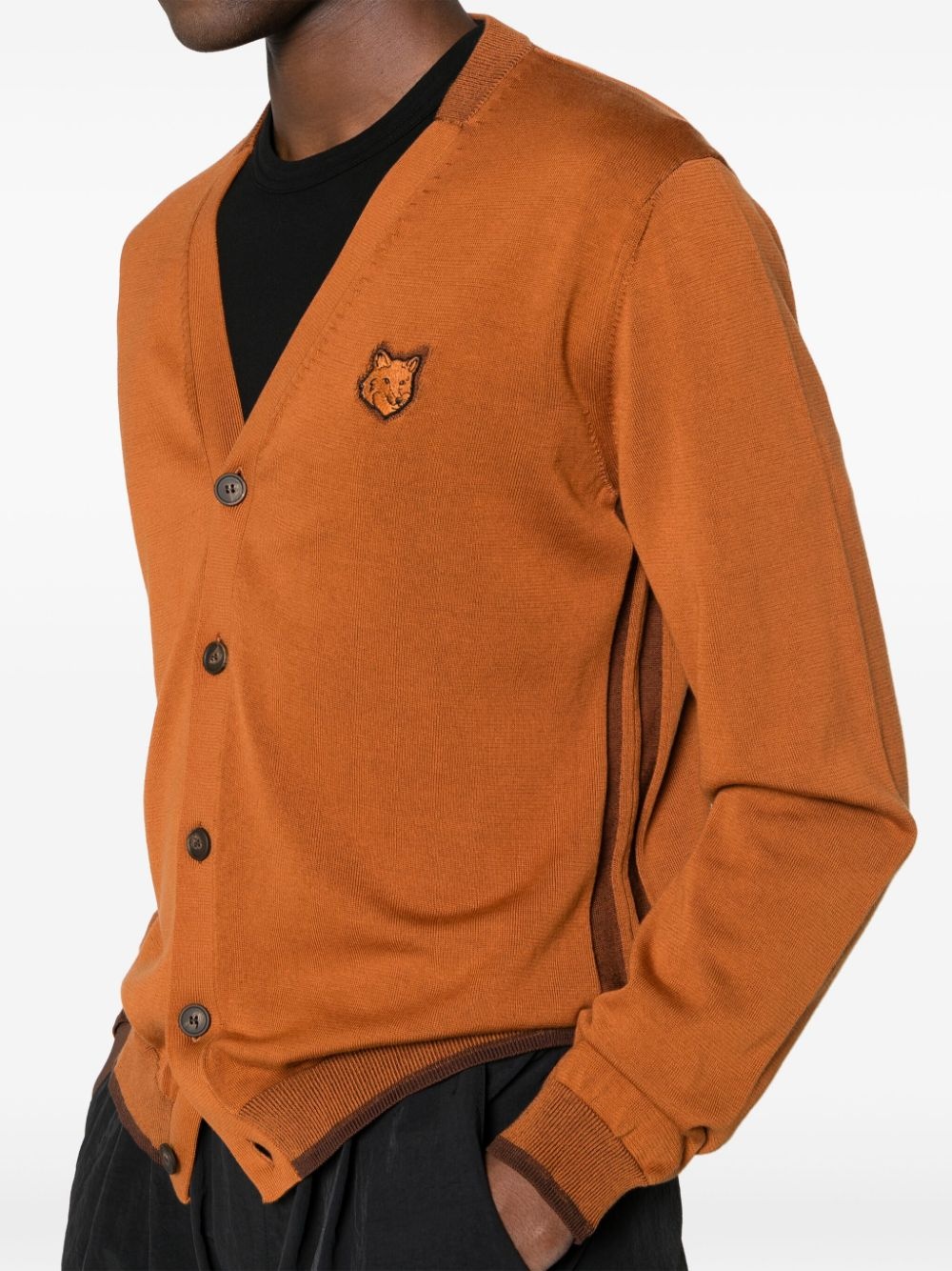 logo-patch cotton cardigan - 5