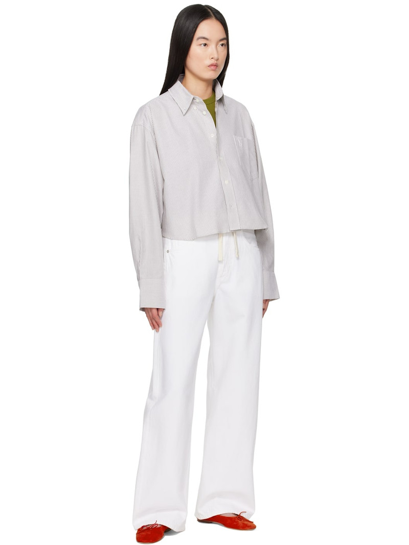 AMI Paris Khaki & Off-White Cotton Cropped Oversized Shirt outlook