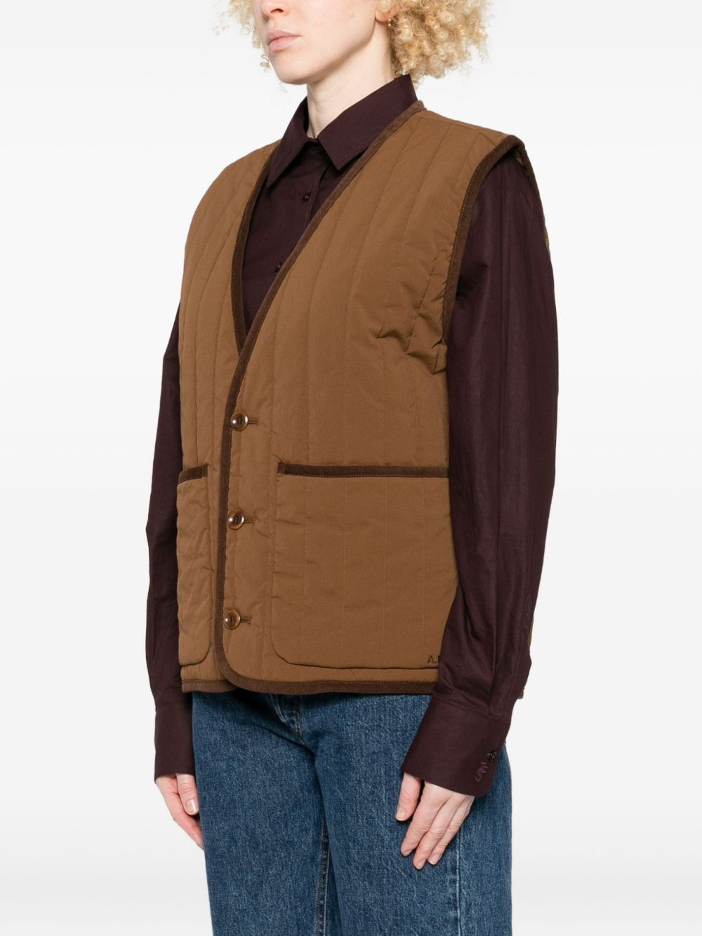 V-neck quilted-pattern gilet - 3