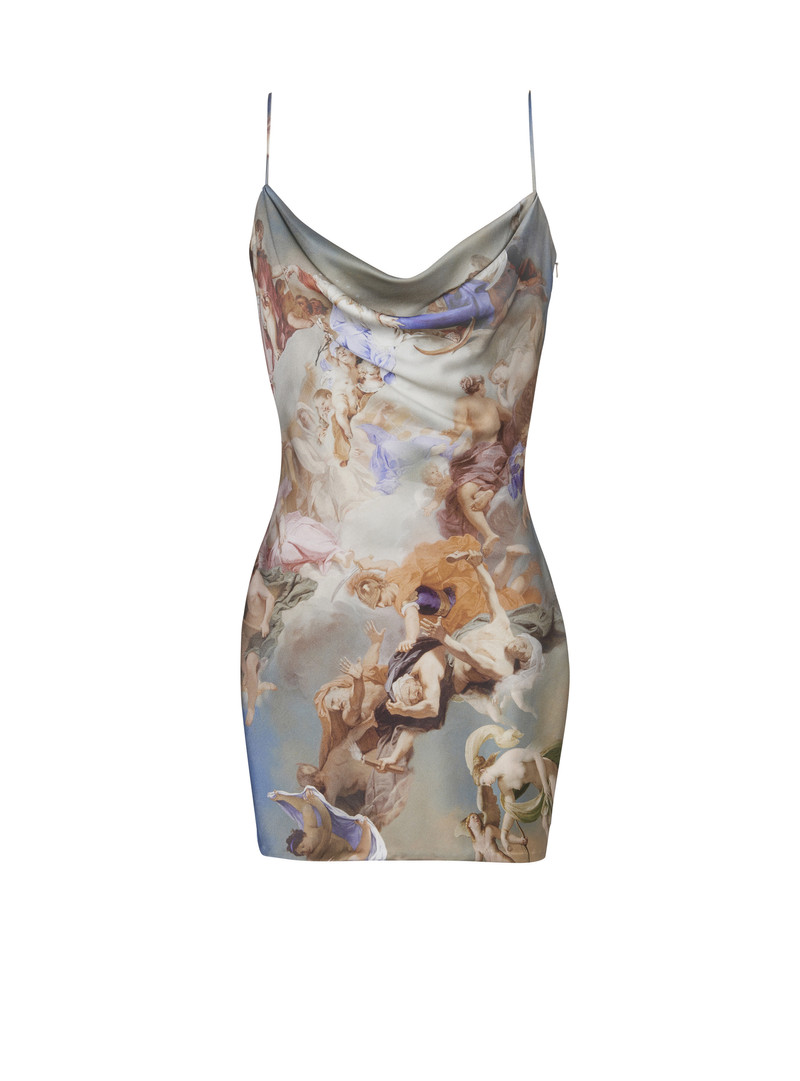 Sky printed satin babydoll dress 1