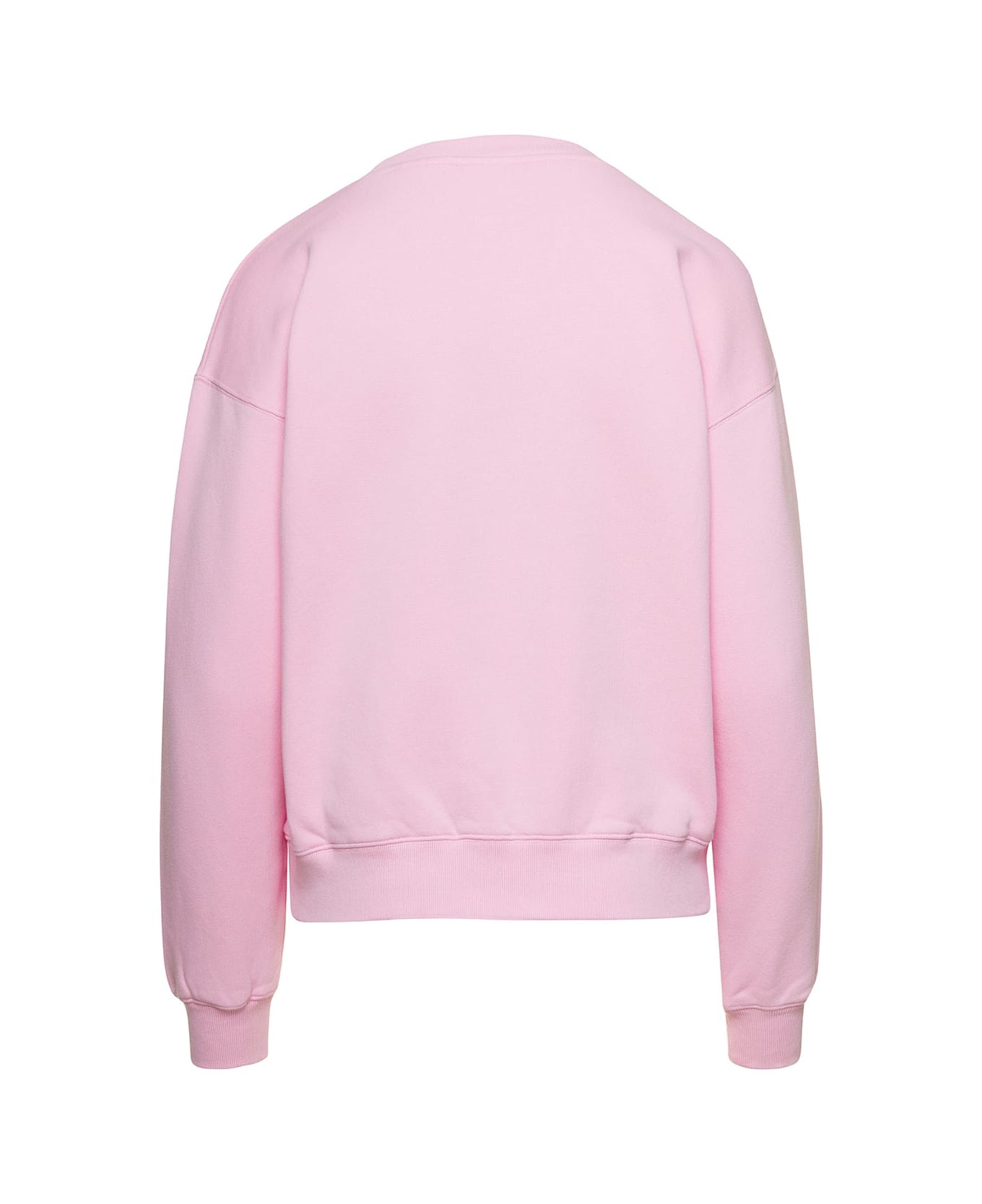 Pink Crewneck Sweatshirt With Front Logo Print In Cotton Woman - 2