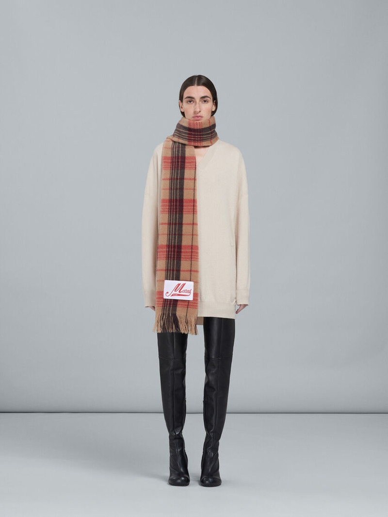 Marni BROWN CHECK WOOL SCARF outlook