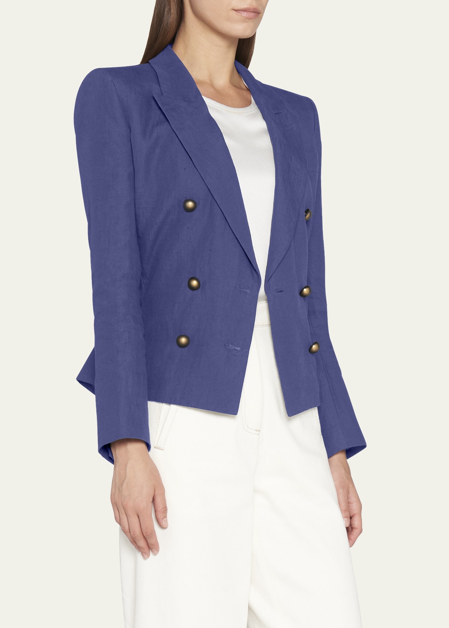 Double-Breasted Crop Silk Blazer - 4