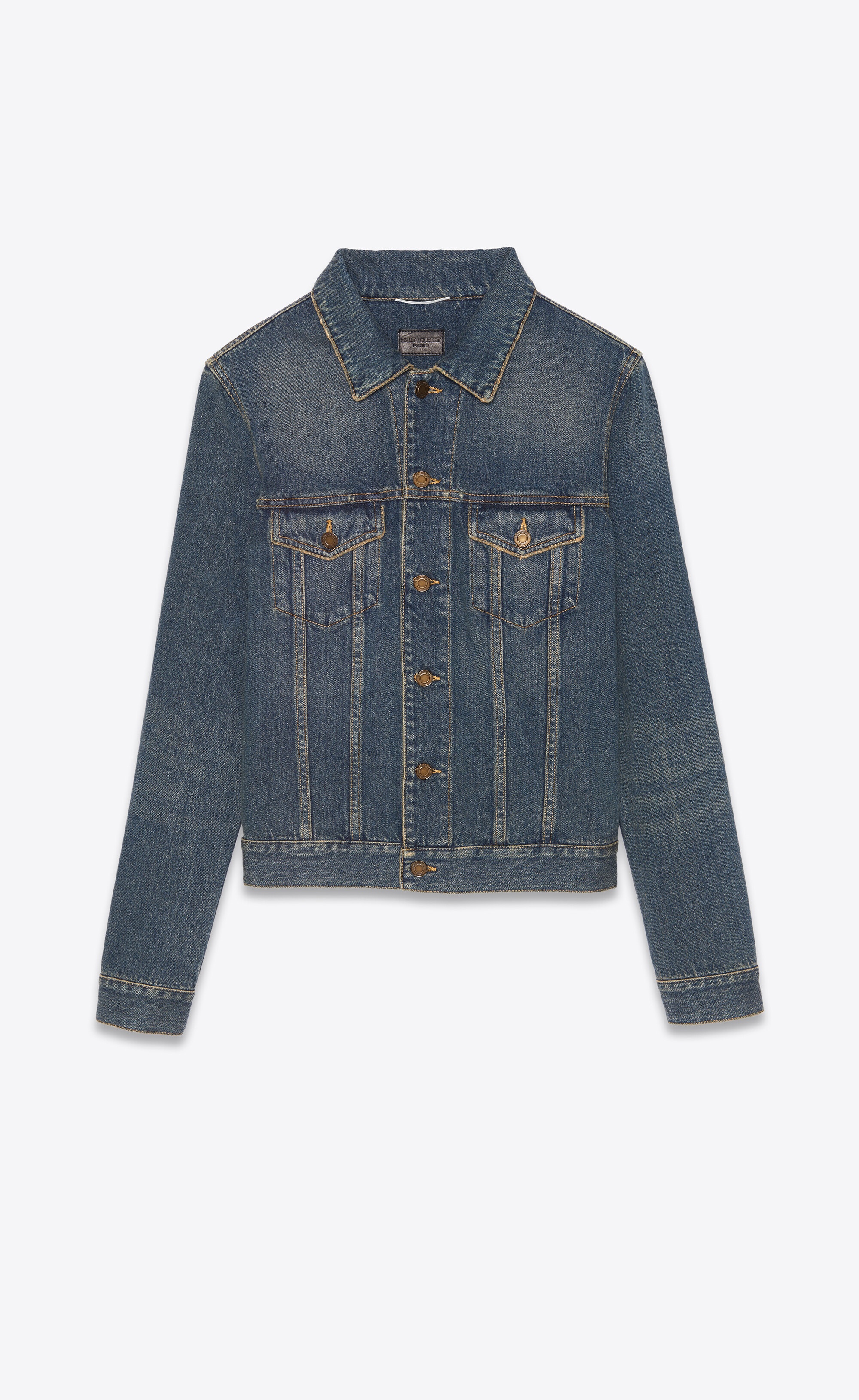 fitted jacket in dark dirty vintage blue denim - 1