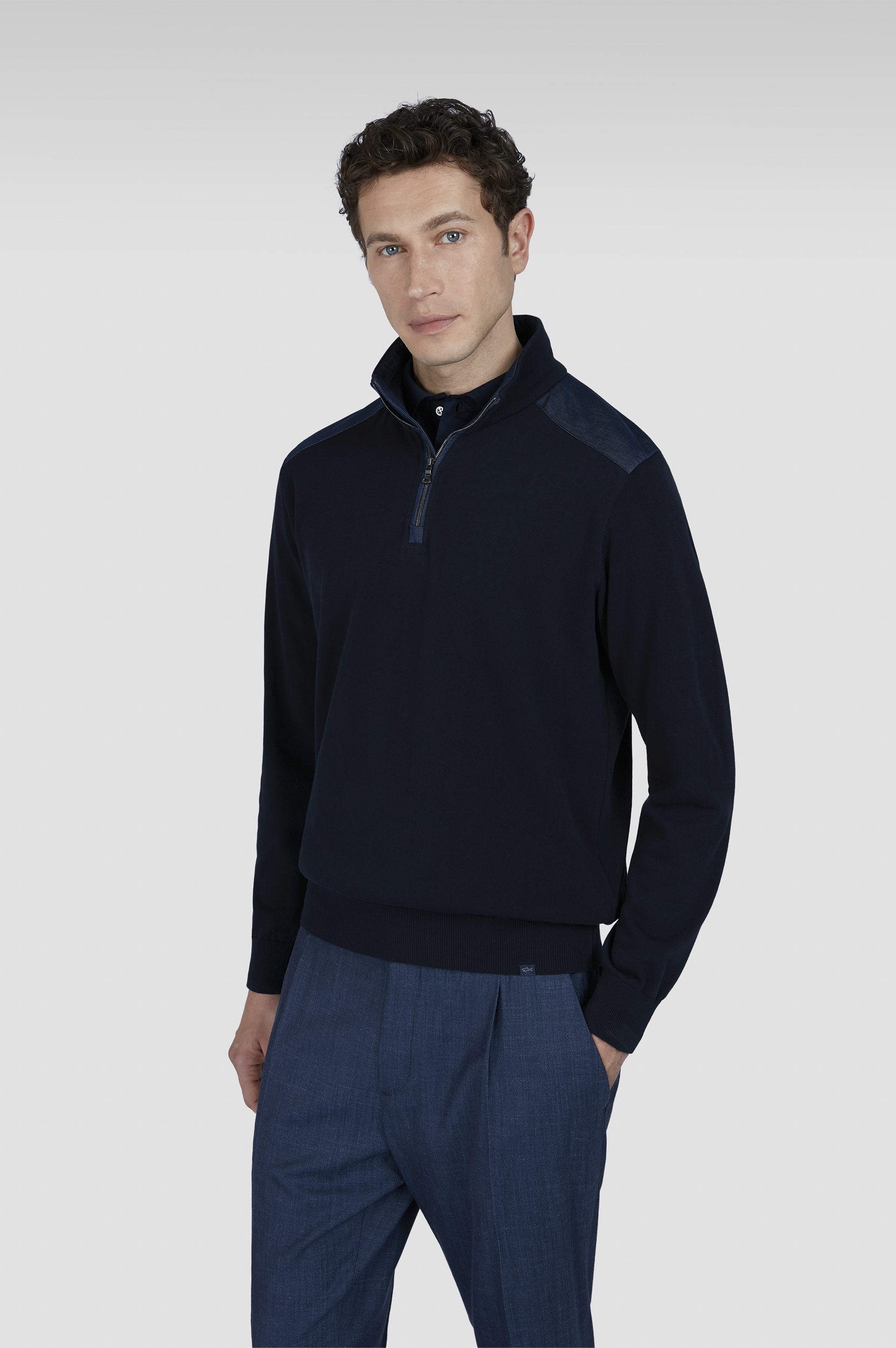 SWEATER IN FRESH COTTON WITH DENIM DETAILS - 7