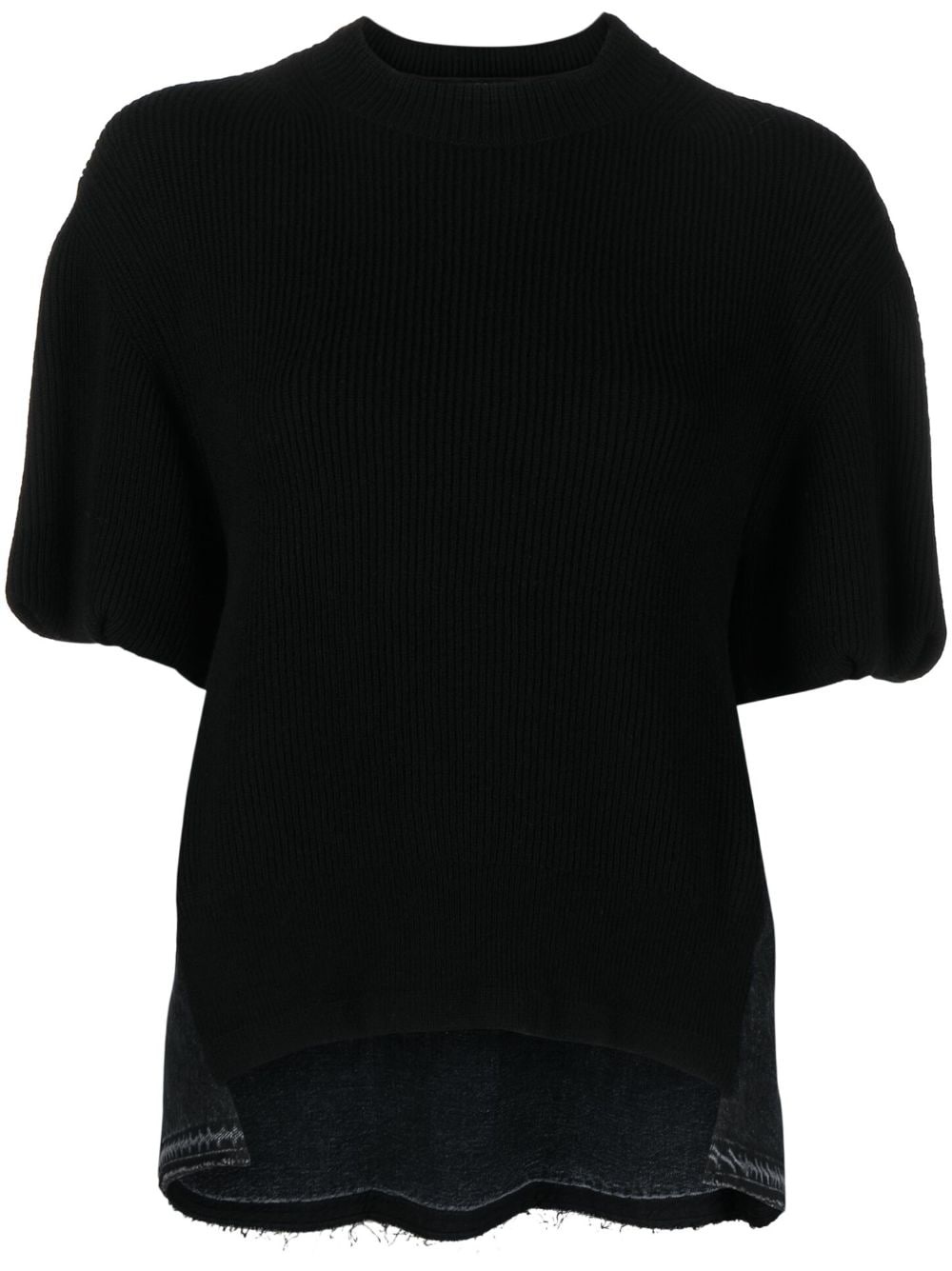 asymmetric-hem ribbed-knit T-shirt - 1