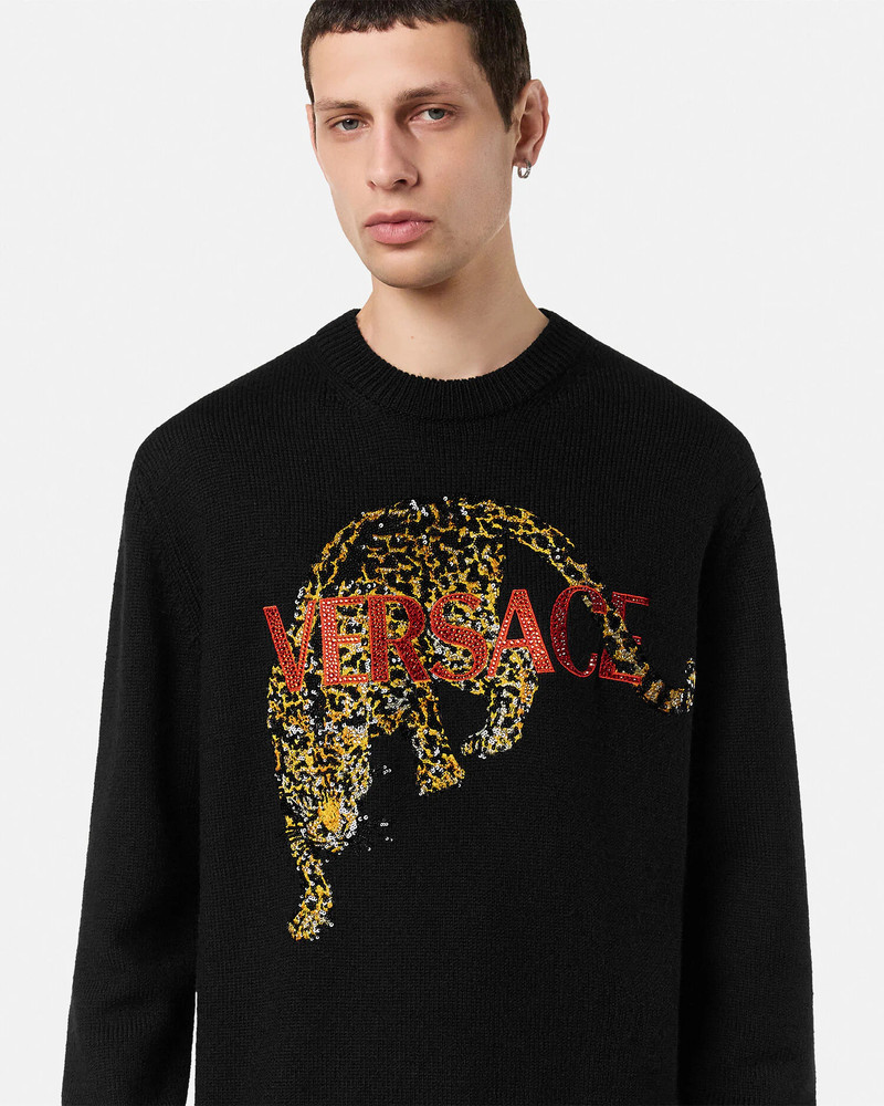 Crystal Versace Leopard Wool Knit Sweater 3