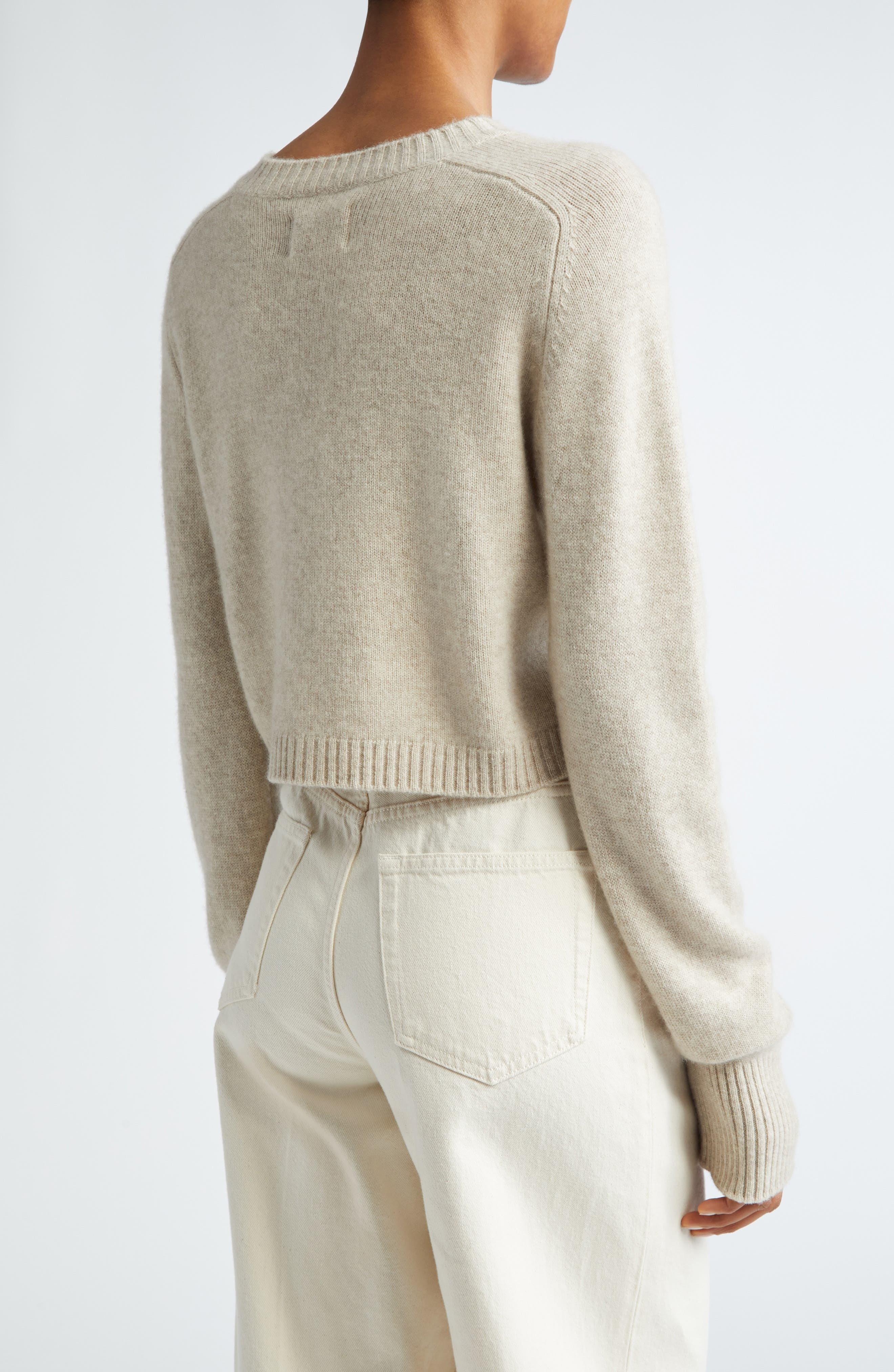 LOULOU DE SAISON Zephir Crop Cashmere Cardigan in Beige Melange at Nordstrom - 2
