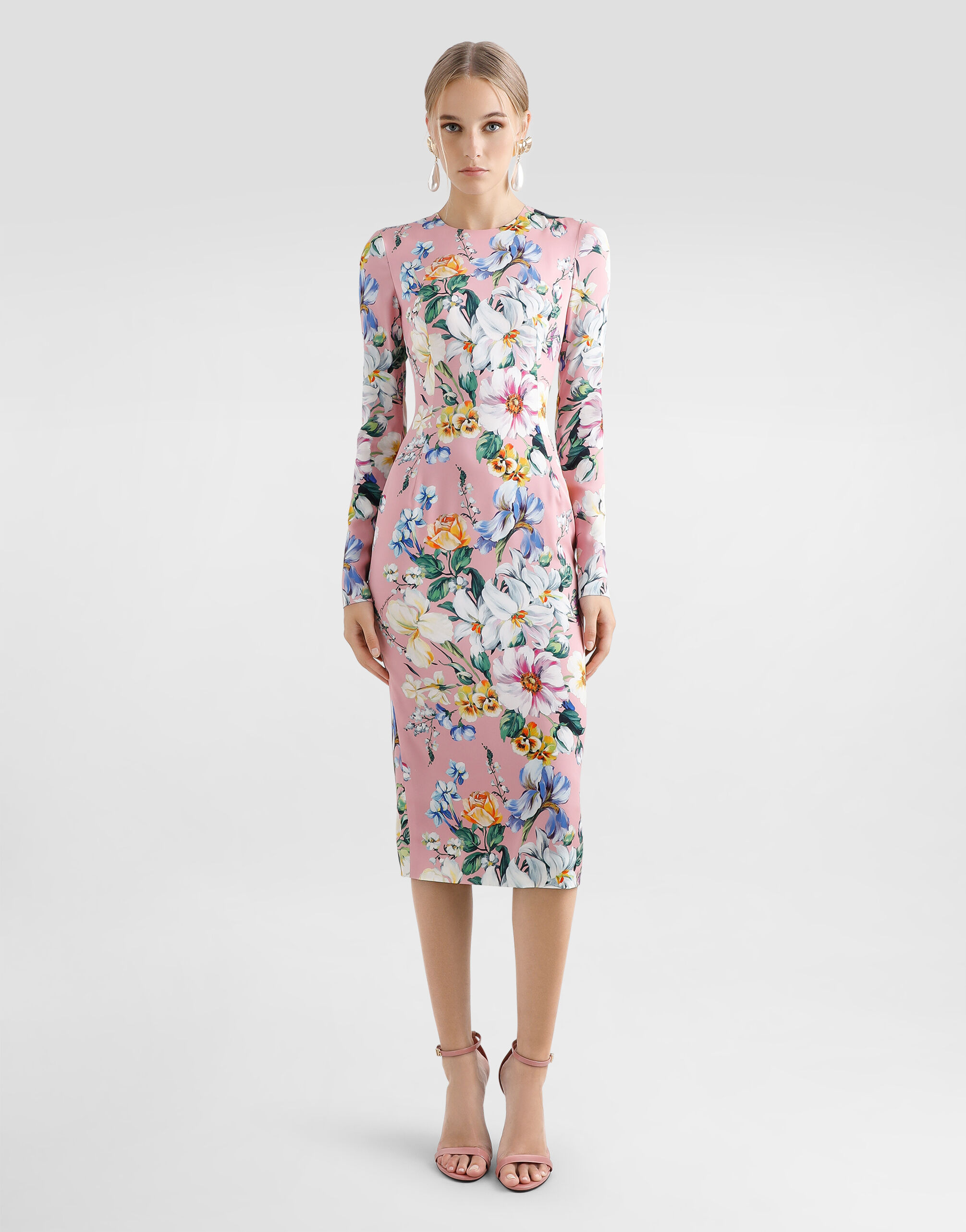 Charmeuse calf-length sheath dress with floral print - 2