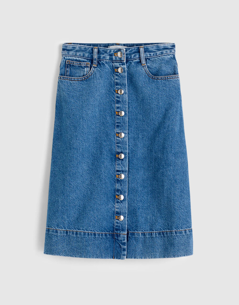 Denim Button-Front A-Line Midi Skirt 1