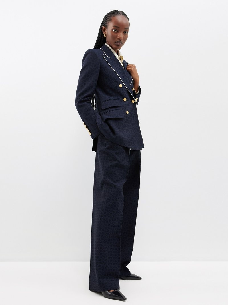 Navy Horsebit-jacquard cotton-blend suit jacket, Gucci