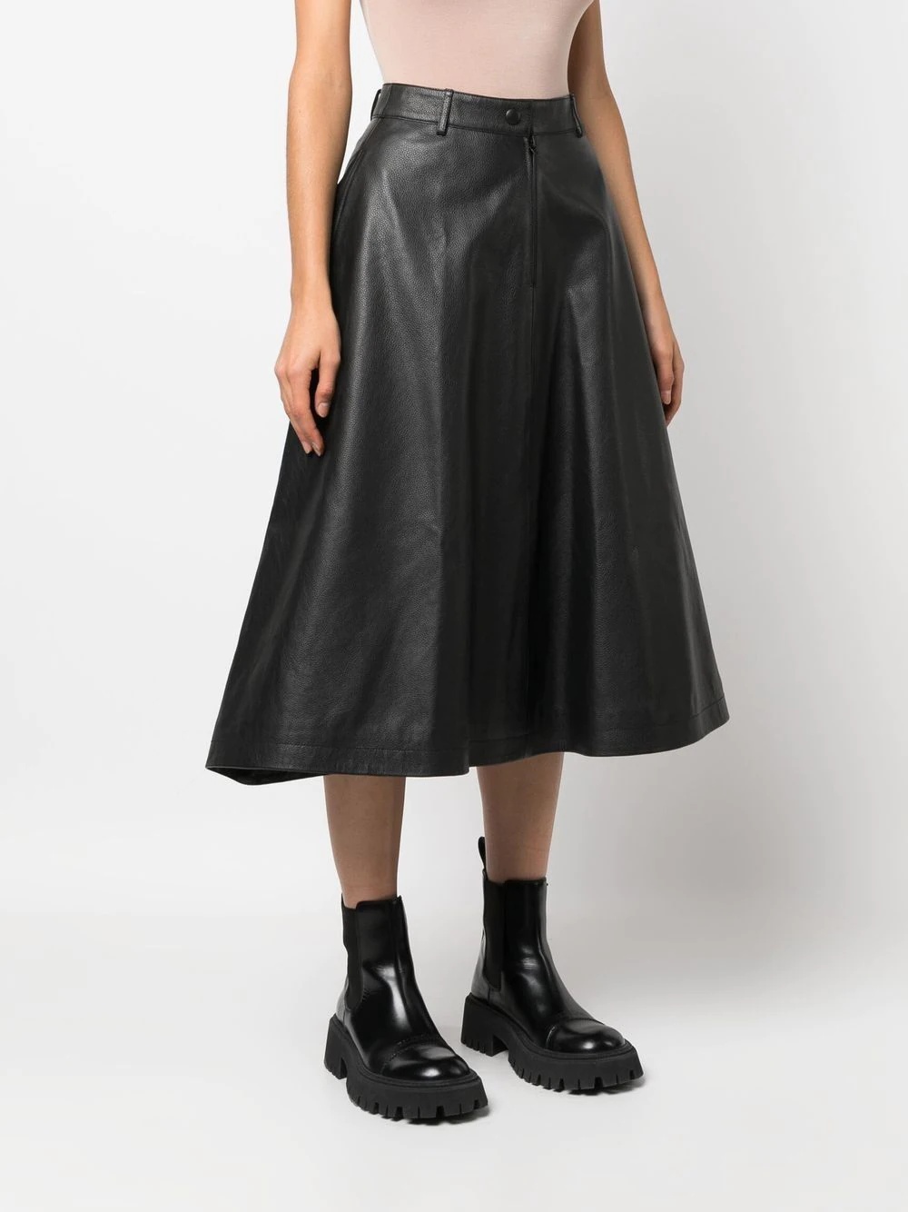 leather midi A-Line skirt - 3