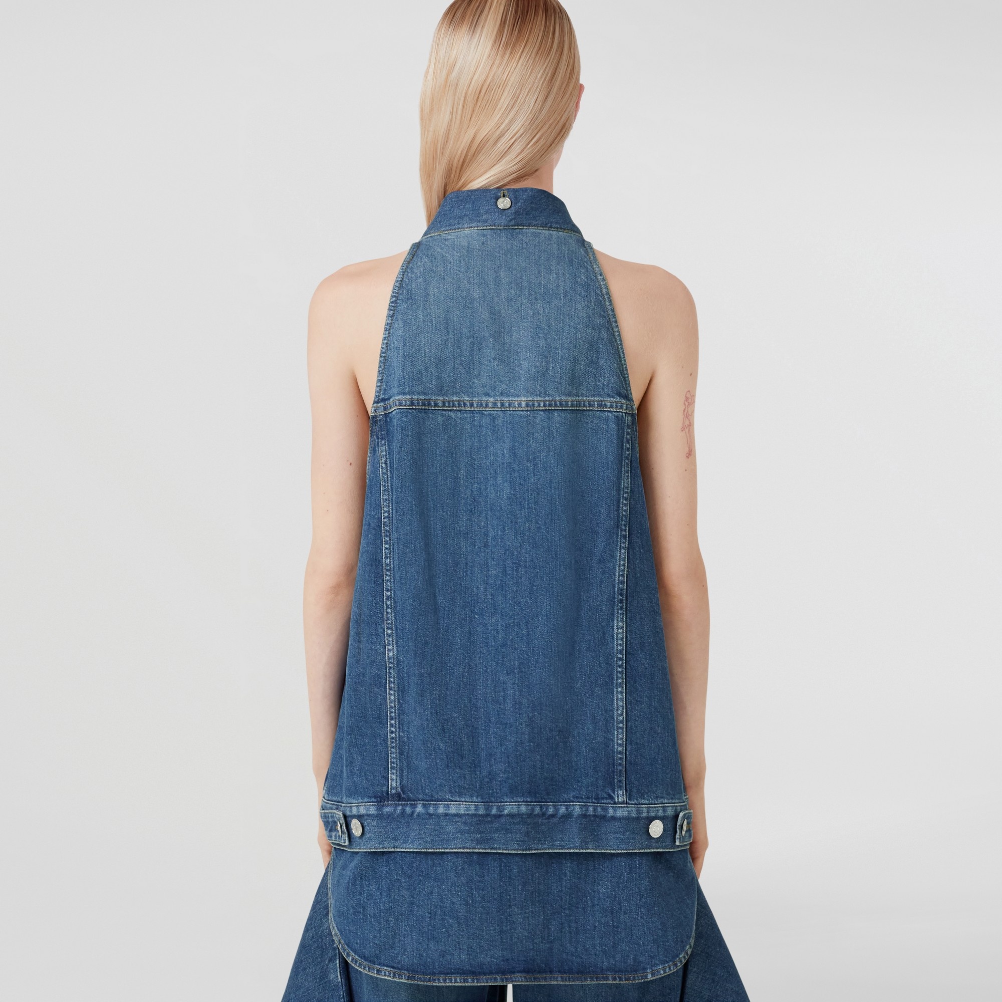 Sleeveless Stonewashed Denim Jacket - 3