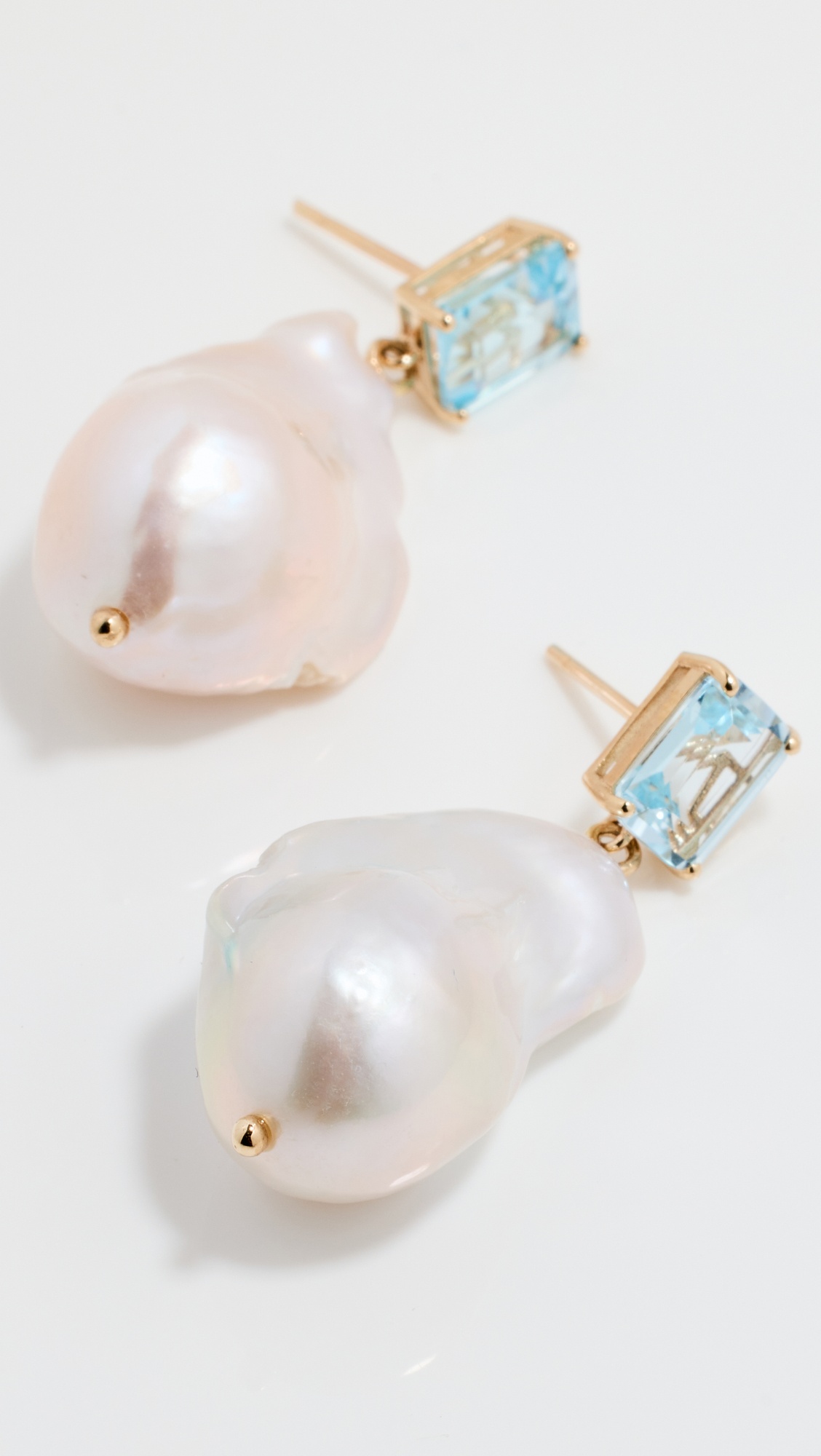 14k Blue Topaz and Baroque Pearl Drop Earrings - 4