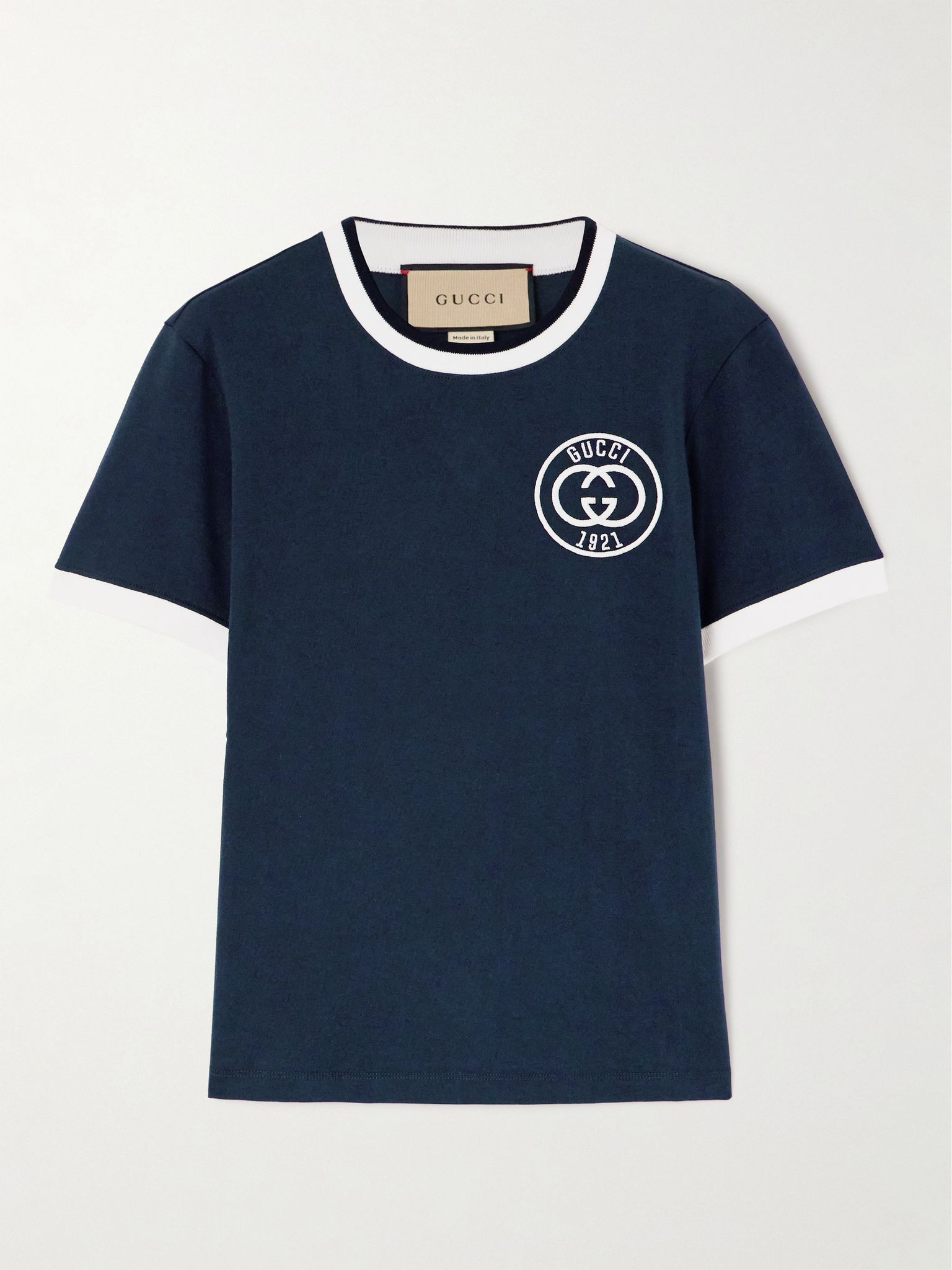 Embroidered cotton-jersey T-shirt Navy - 1