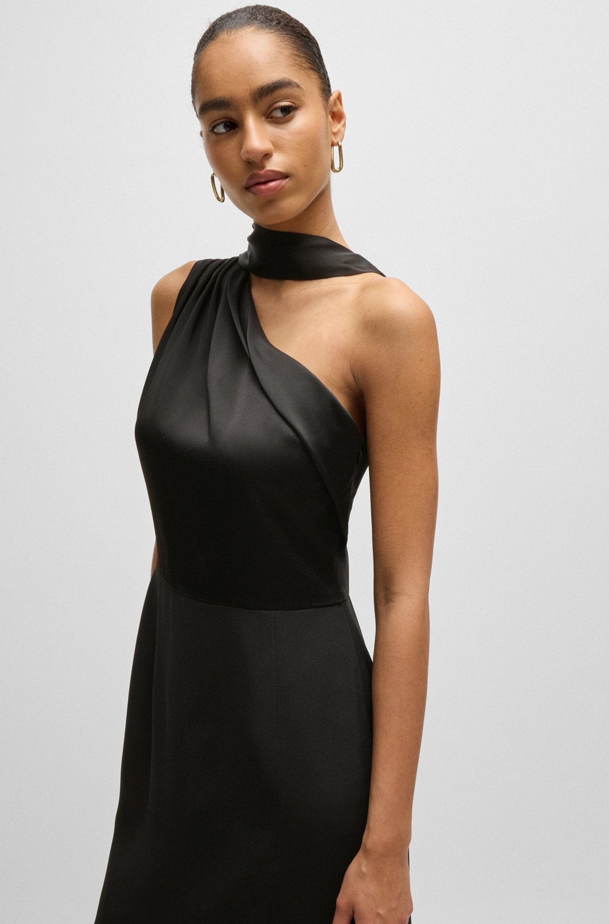 SLEEVELESS DRESS WITH ASYMMETRIC V NECKLINE AND SHAWL DETAIL - 5