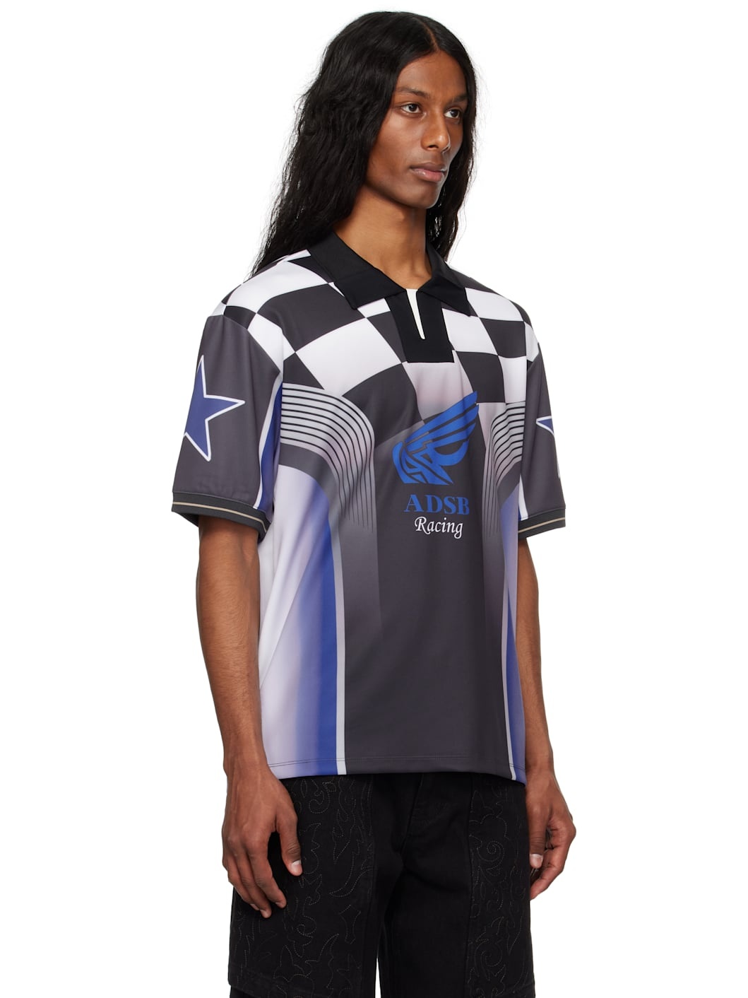 Blue & Black Checkerboard Racing Polo - 2