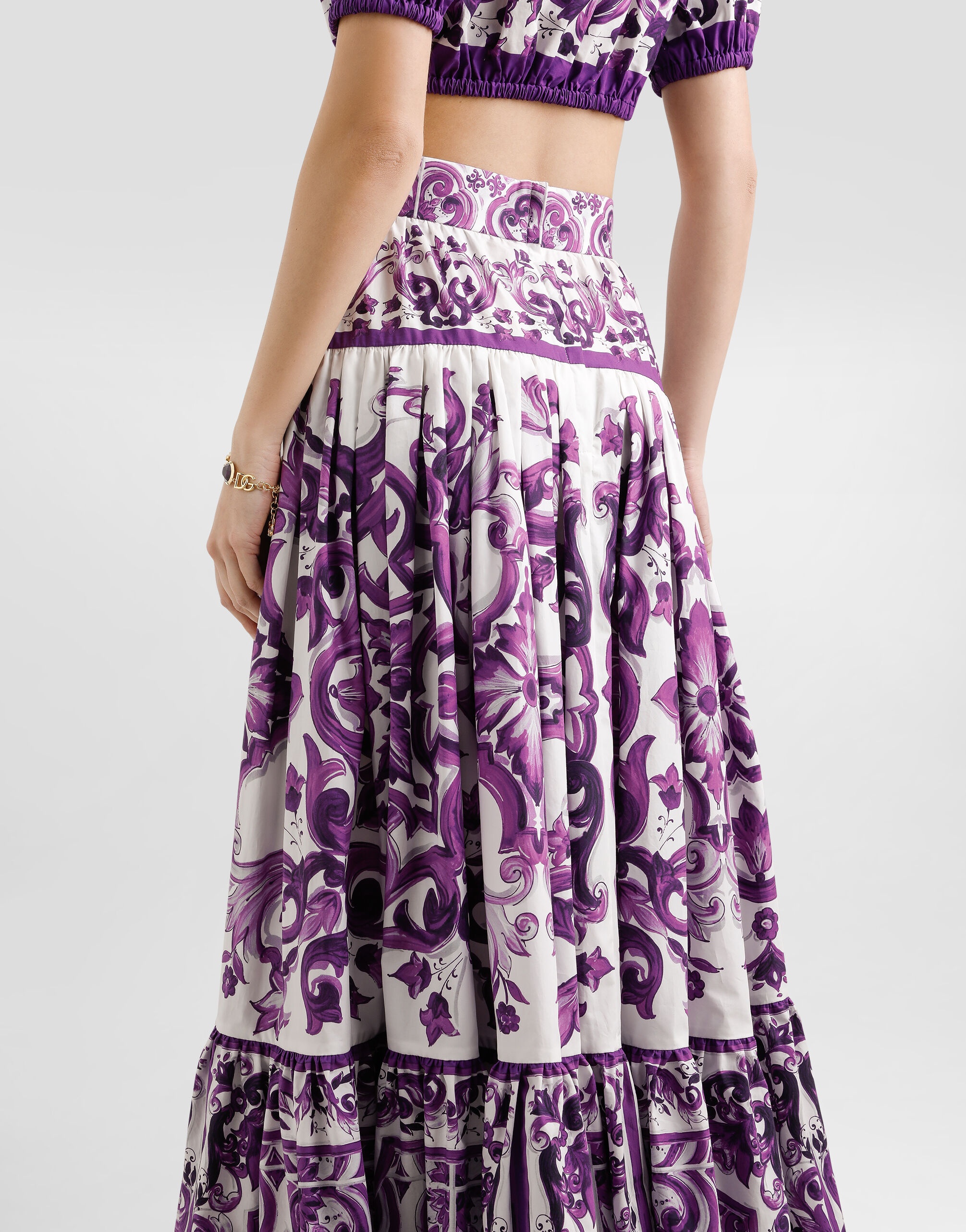 Majolica-print long skirt - 5