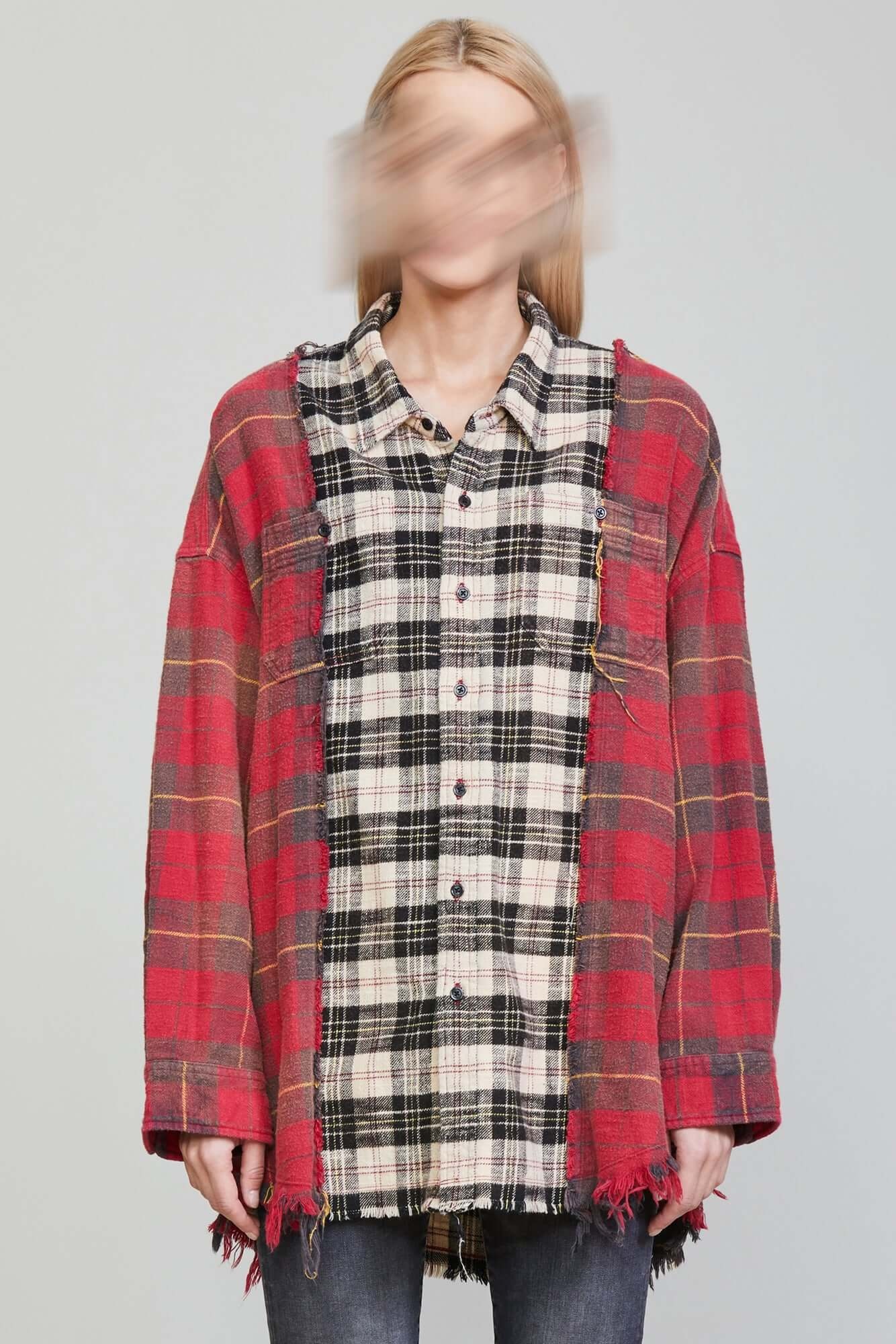 DROP NECK COMBO WORKSHIRT - RED WITH BEIGE PLAID - 3