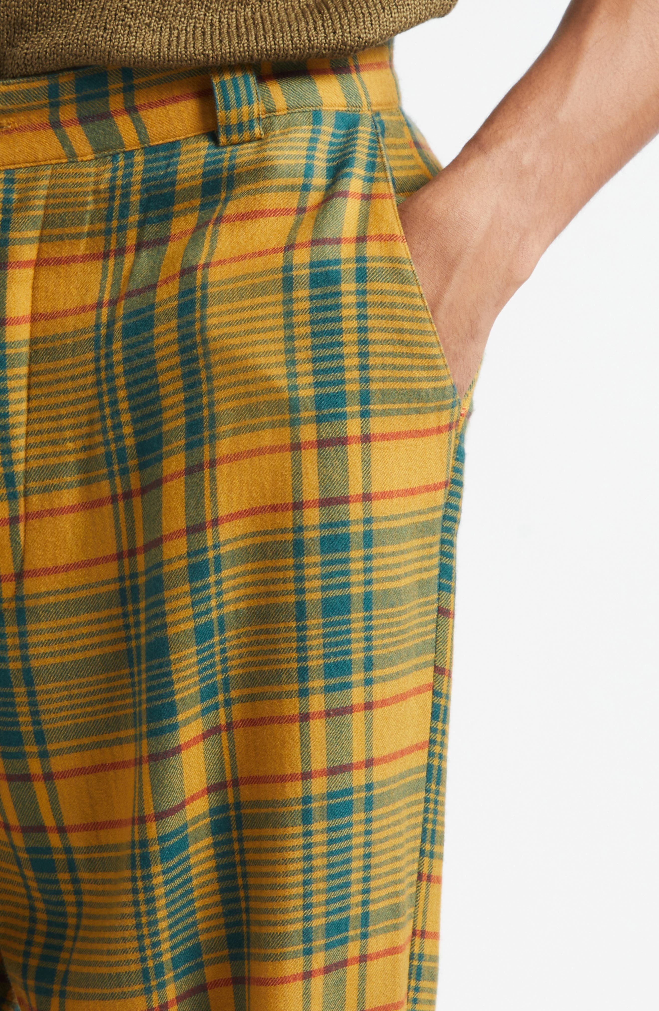 The Elder Statesman Plaid Pashmina Norm Cashmere & Wool Pants in Sunshine Plaid at Nordstrom - 4