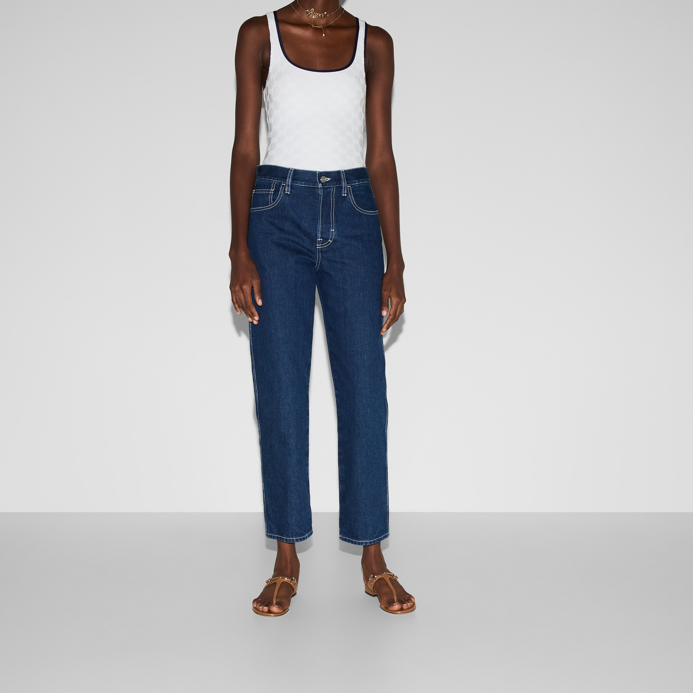 Slim cropped fit lasered denim pants - 3
