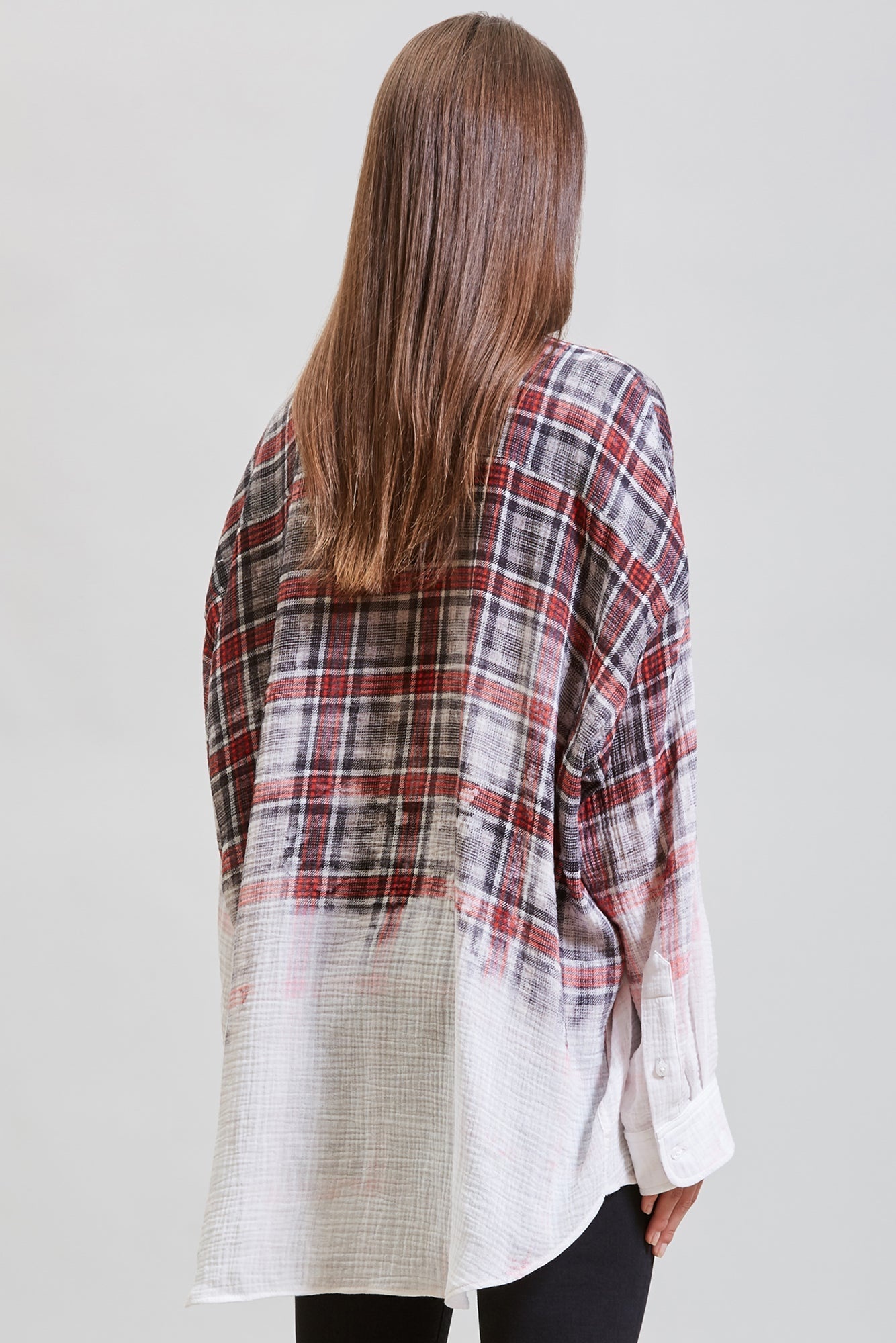 OVERSIZED SHIRT - DIP-BLEACH IMITATION ON GREY PLAID | R13 - 5